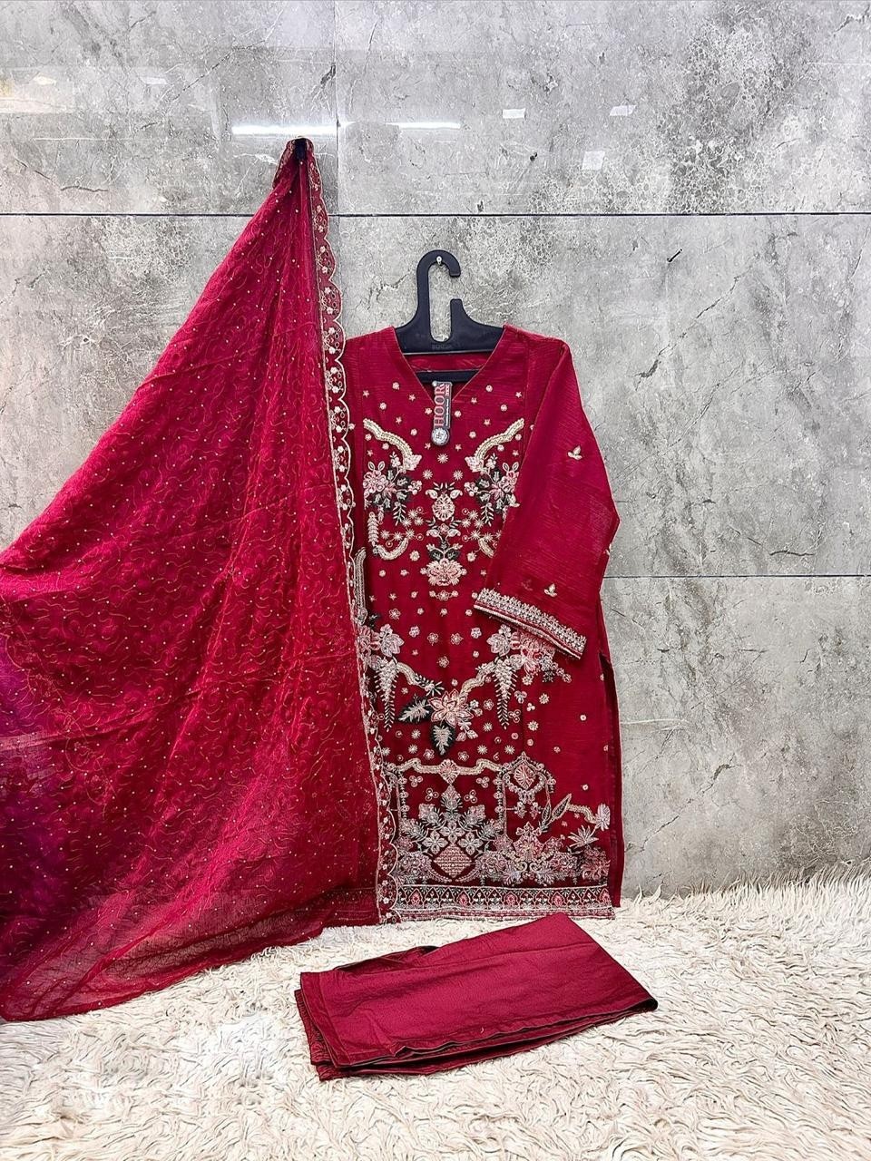 Premium Pakistani Full Stitched 3-Piece Suit – Heavy Chiffon with Soft Viscous Bottom & Chiffon Dupatta | HF 636 Single Wholesale Price 