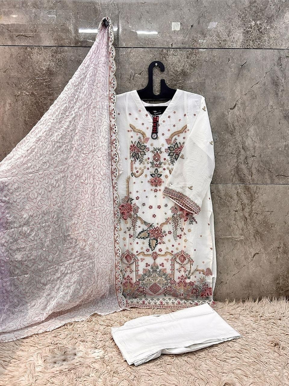 Premium Pakistani Full Stitched 3-Piece Suit – Heavy Chiffon with Soft Viscous Bottom & Chiffon Dupatta | HF 636 Single Wholesale Price 
