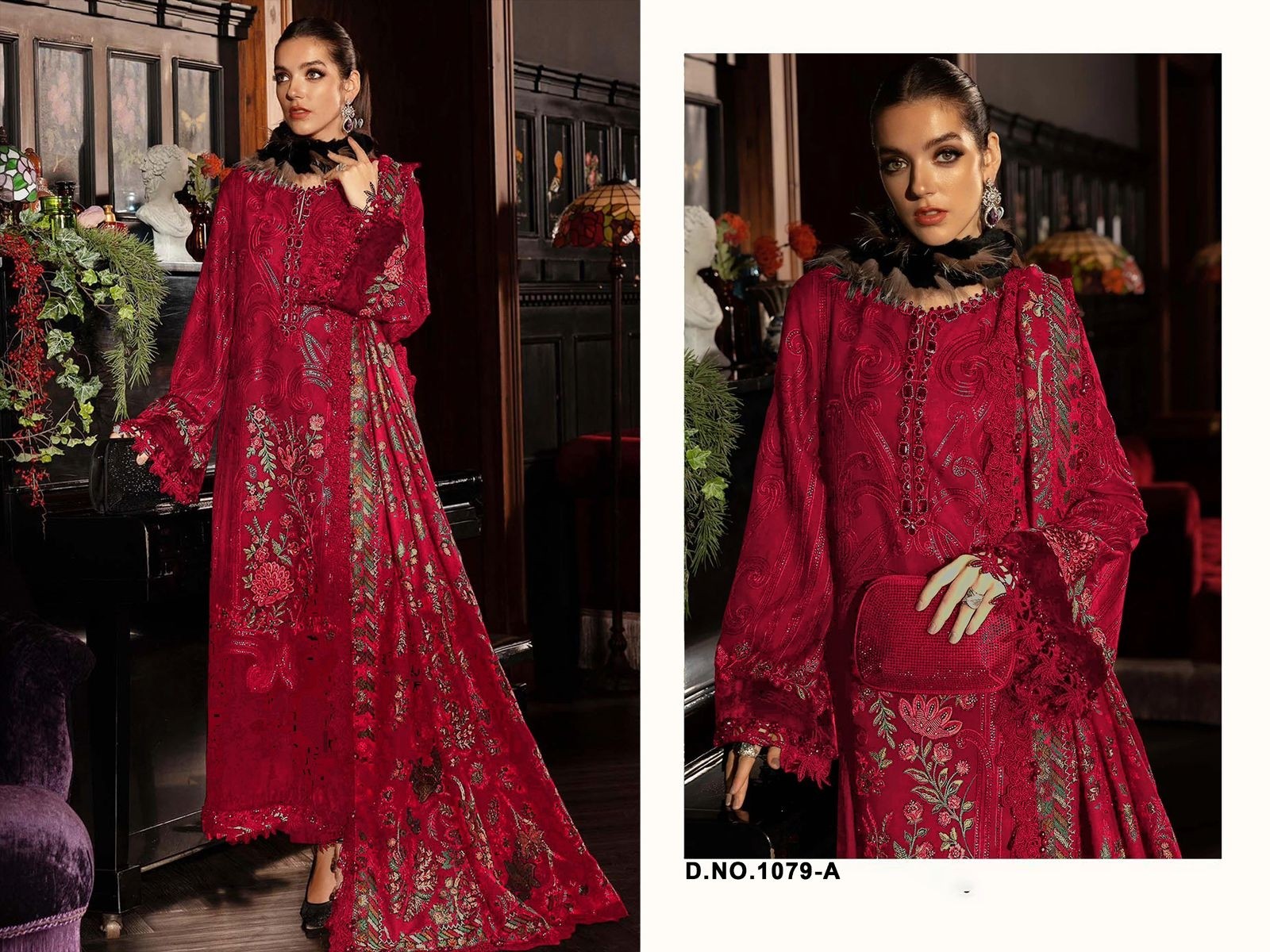 Florent Cambric Cotton Heavy Embroidery 3-Piece Suit with Maslin Digital Print Dupatta – D No. 1079 Pakistani Suit Single Wholesale Price 
