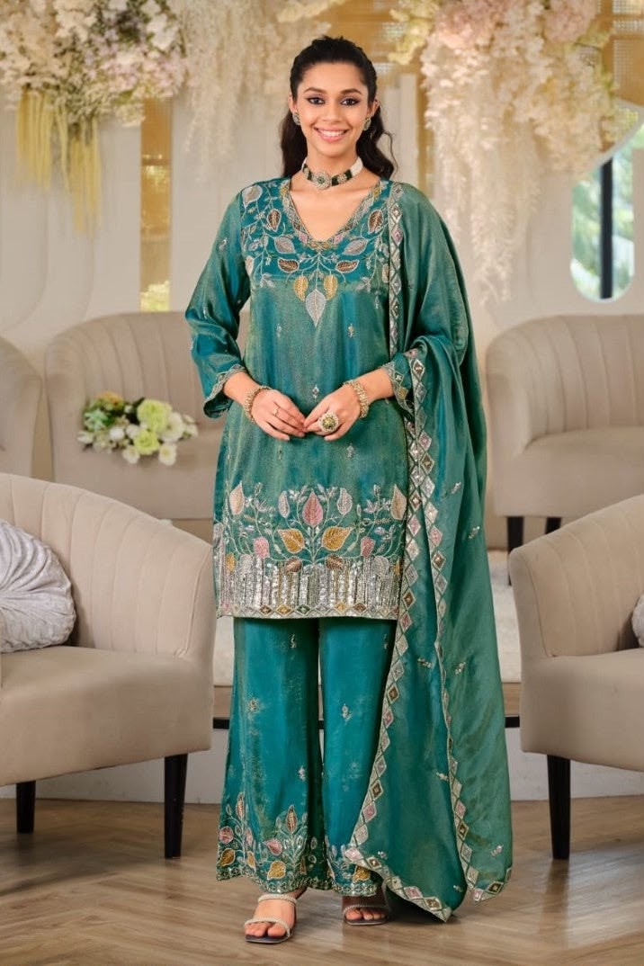 NC Moss Silk Embroidered Top Palazzo Dupatta Set – WW 1275 Pakistani Readymade Suit single wholesale price 
