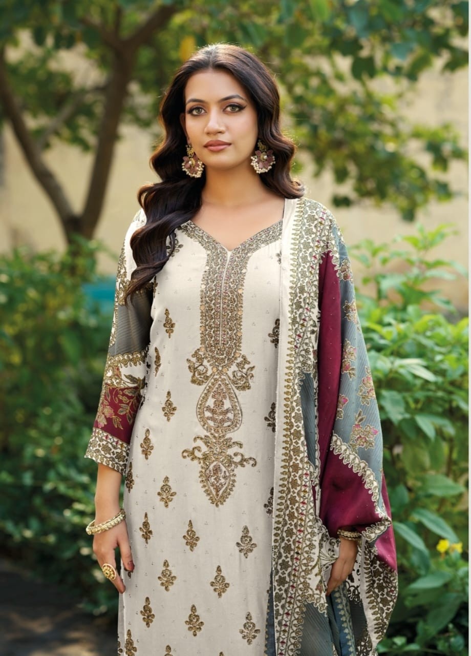 Pure Viscose Maslin Digital Print Aari Diamond Work Suit Set – KT-319 Pakistani Suit Single Wholesale Price 