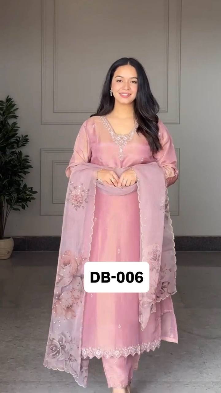 Designer Heavy Natural Crepe Embroidered Sequin Top Pant Dupatta Set – DB-006 Pakistani Suit Single Wholesale Price 