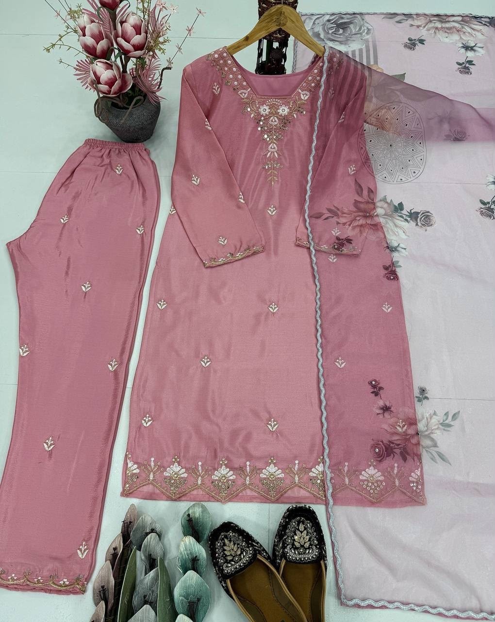 Designer Heavy Natural Crepe Embroidered Sequin Top Pant Dupatta Set – DB-006 Pakistani Suit Single Wholesale Price 