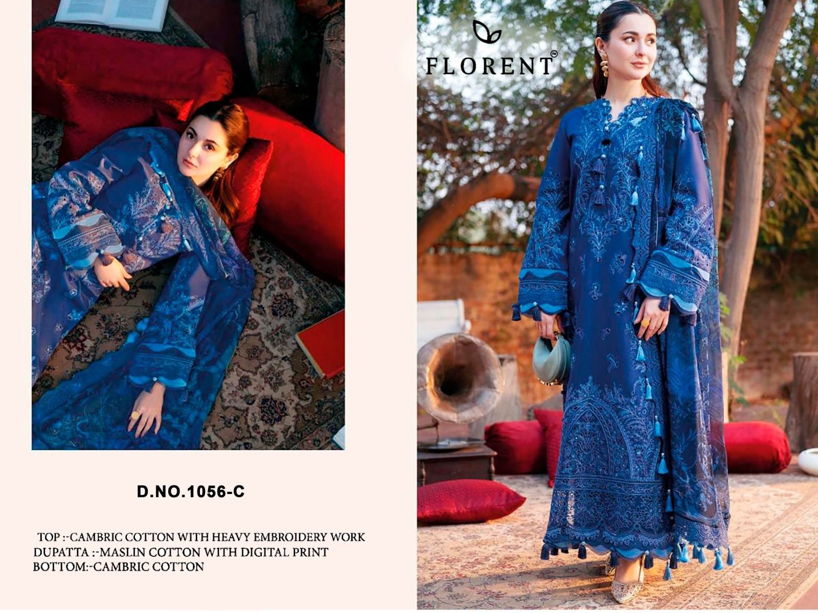 Florent Cambric Cotton Heavy Embroidered Suit Set – 1056ABCD Pakistani Suit Single Wholesale Price 