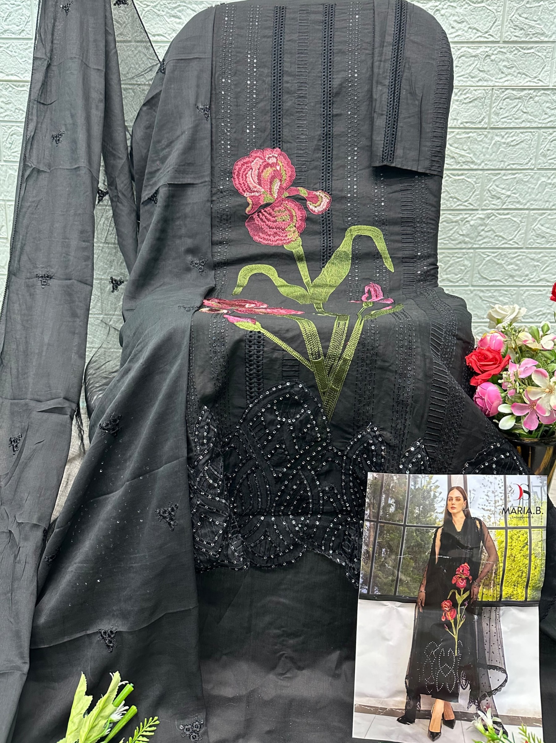Maria B Premium Embroidered Cotton Deepsy 3 Piece Suit Pakistani Suit Single Wholesale Price 
