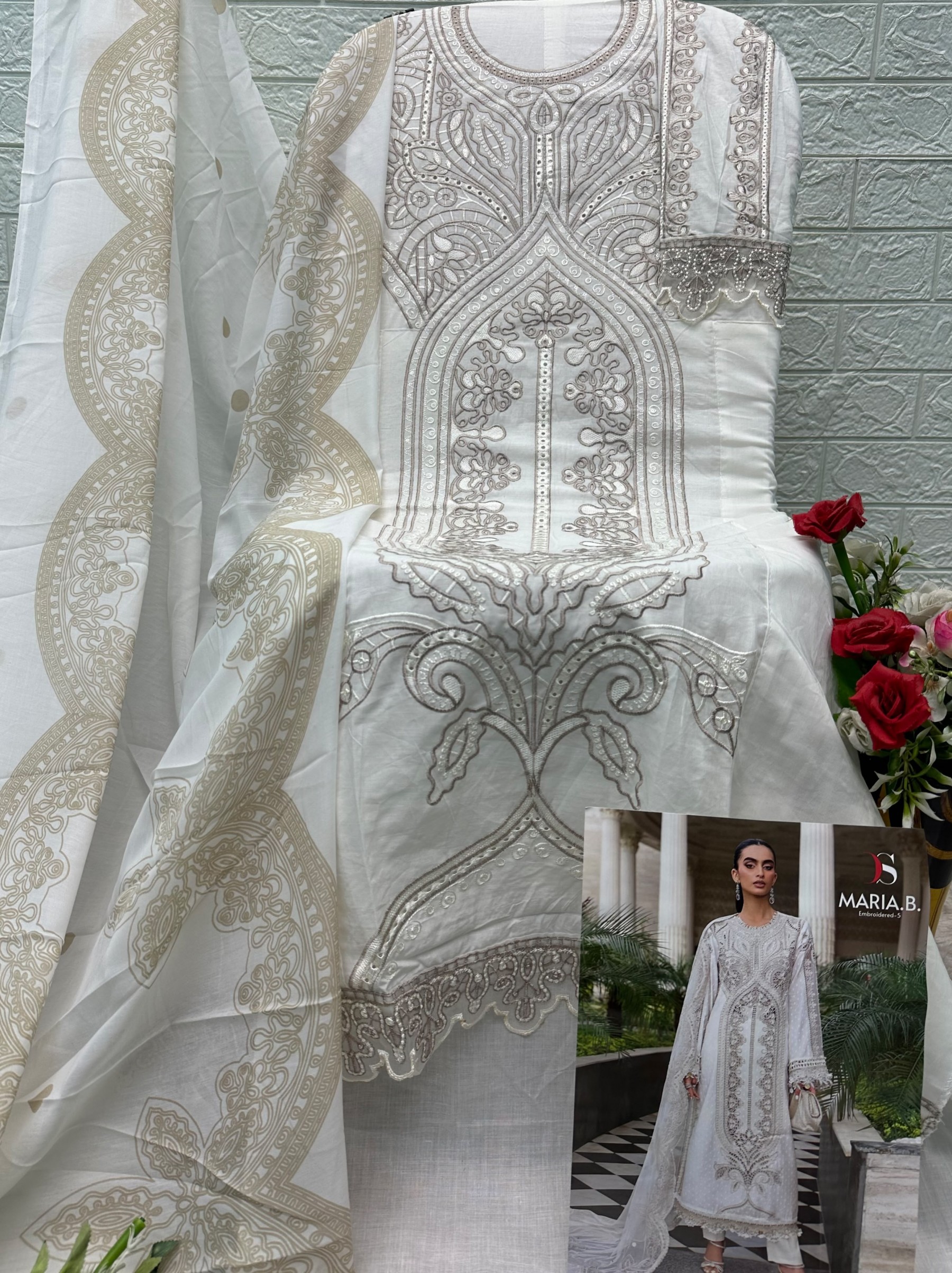 Maria B Premium Embroidered Cotton Deepsy 3 Piece Suit Pakistani Suit Single Wholesale Price 