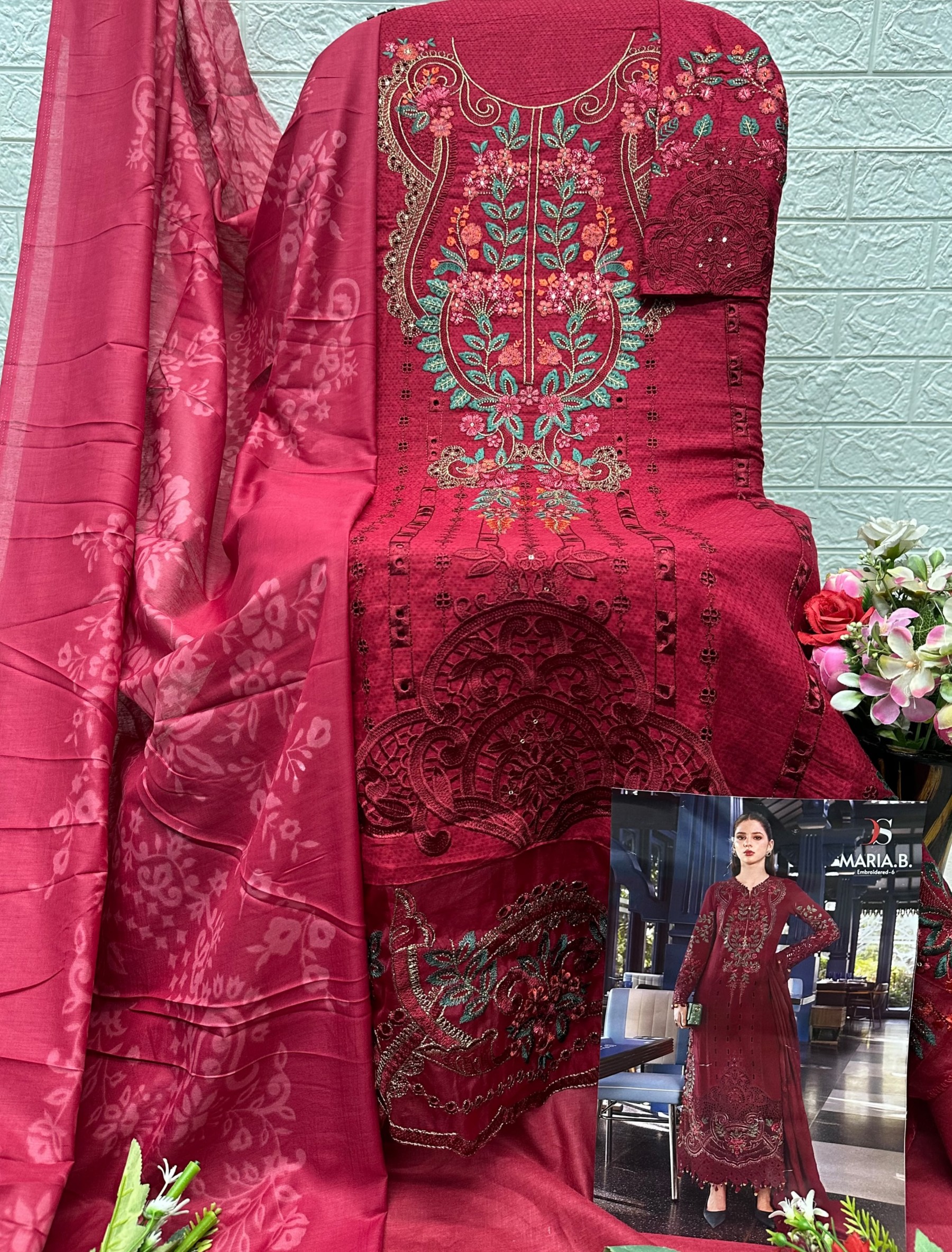 Maria B Premium Embroidered Cotton Deepsy 3 Piece Suit Pakistani Suit Single Wholesale Price 