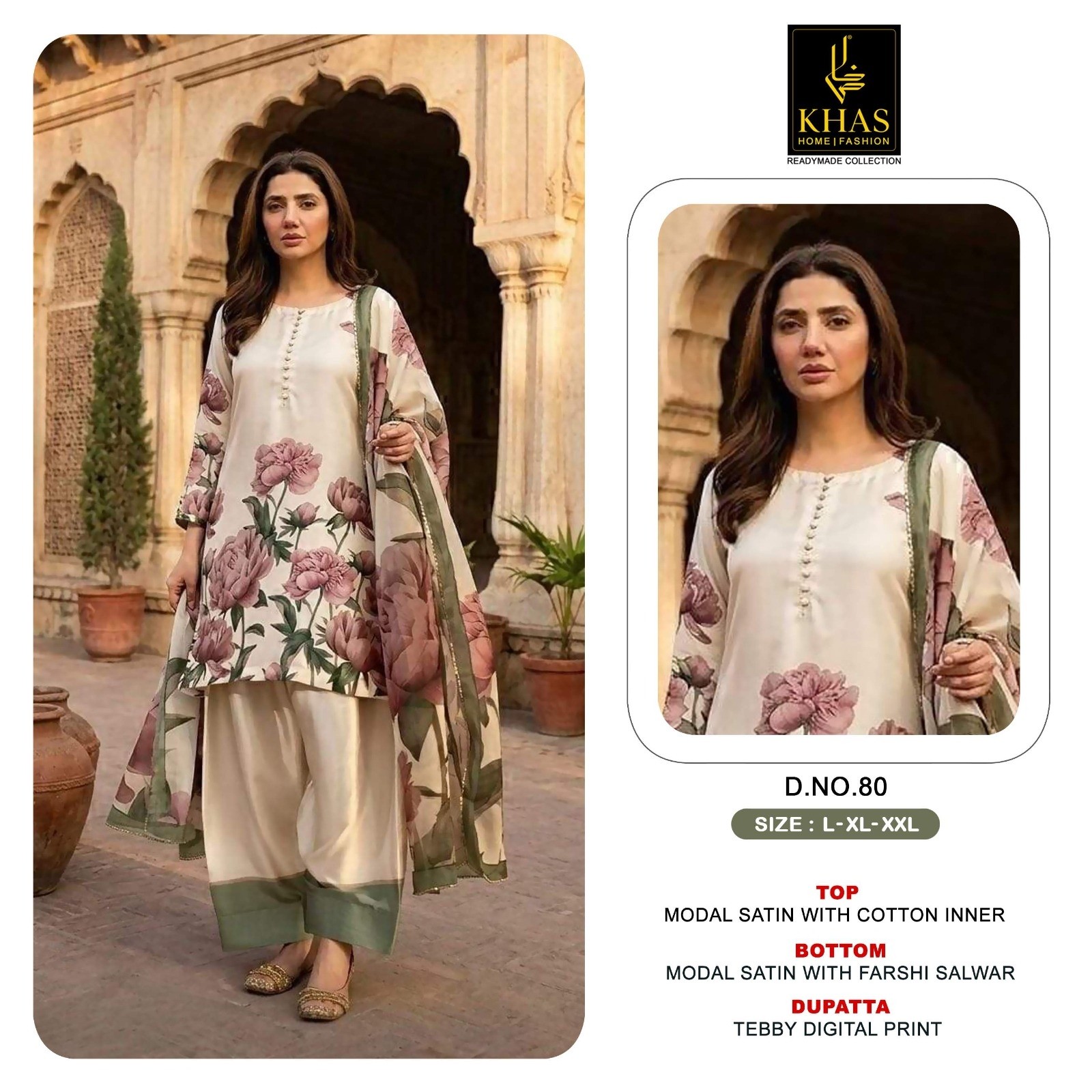 Khas D.No - 80-81-82-83-84-85-86-87 New Designer Modal Satin 3 Piece Suit with Farshi Salwar Pakistani Readymade Suit Set to Set Wholesale Price 