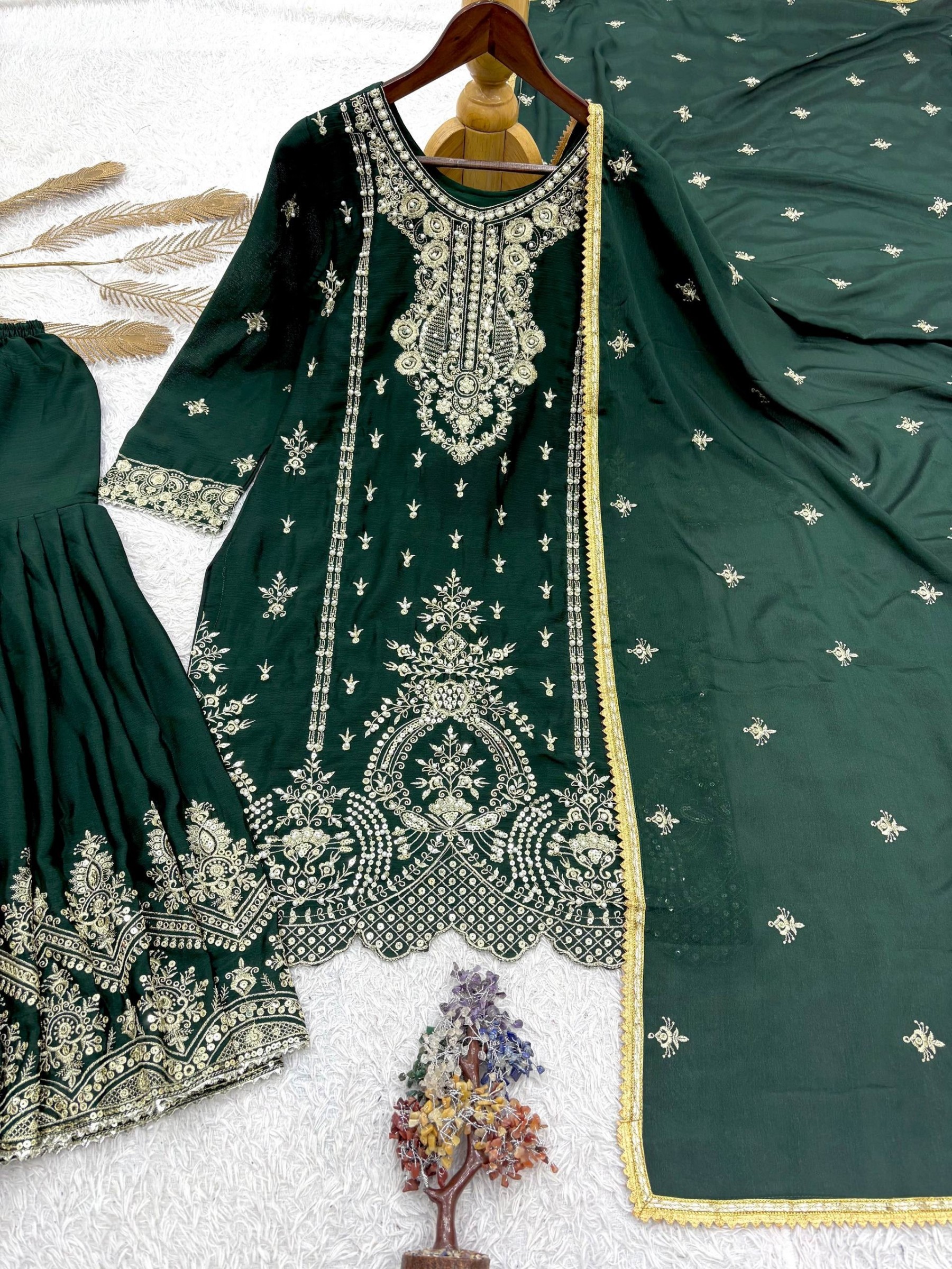 JD-643 Premium Embroidered Chinnon Silk Pakistani Sharara Suit Set Single Wholesale Price 