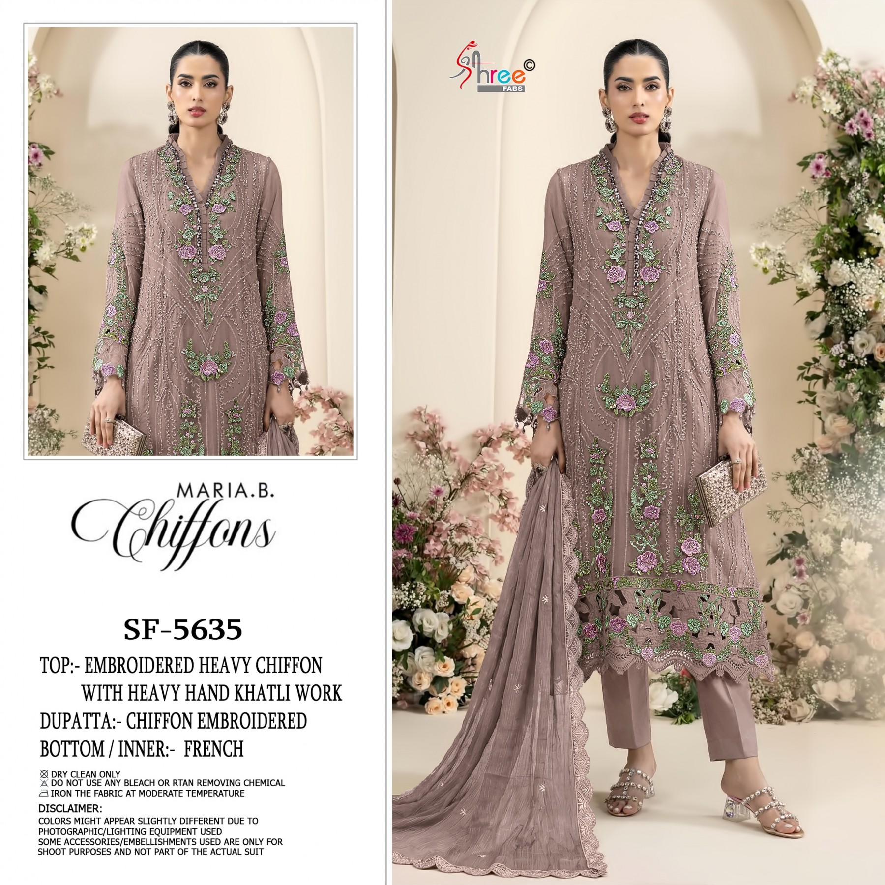 SF-5635 Premium Heavy Embroidered Chiffon 3 Piece Suit Pakistani Dress Set to Set Wholesale Price 