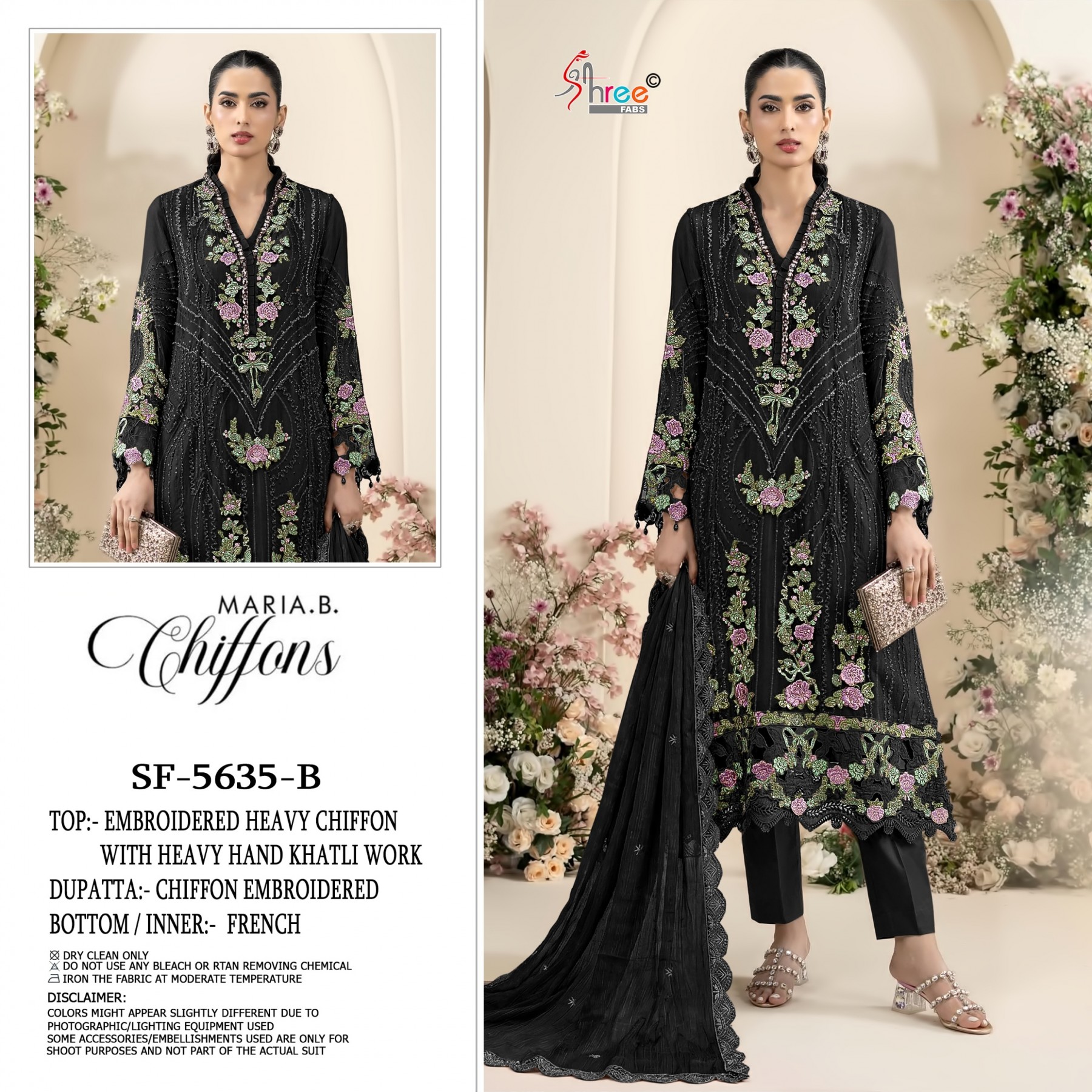 SF-5635 Premium Heavy Embroidered Chiffon 3 Piece Suit Pakistani Dress Set to Set Wholesale Price 