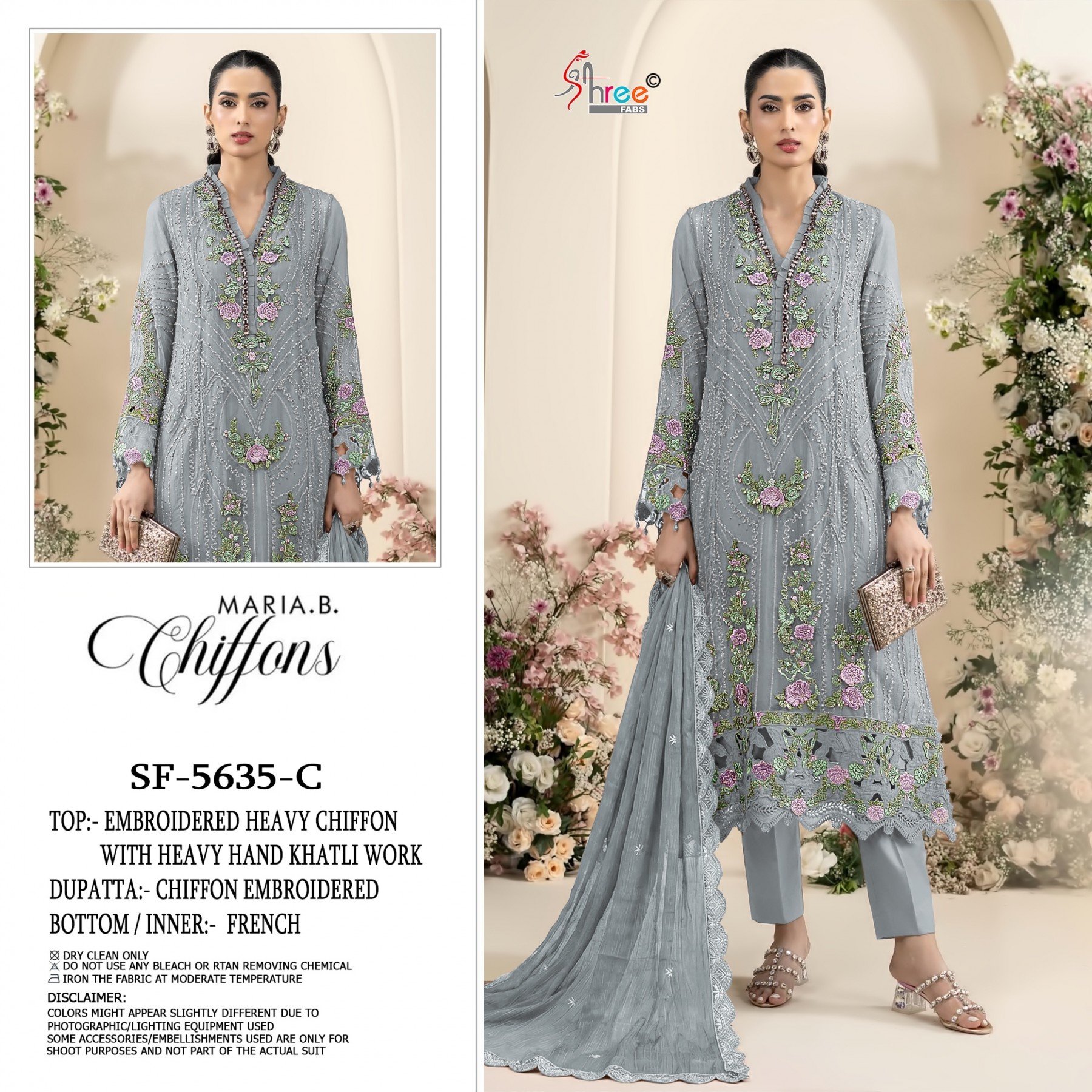 SF-5635 Premium Heavy Embroidered Chiffon 3 Piece Suit Pakistani Dress Set to Set Wholesale Price 