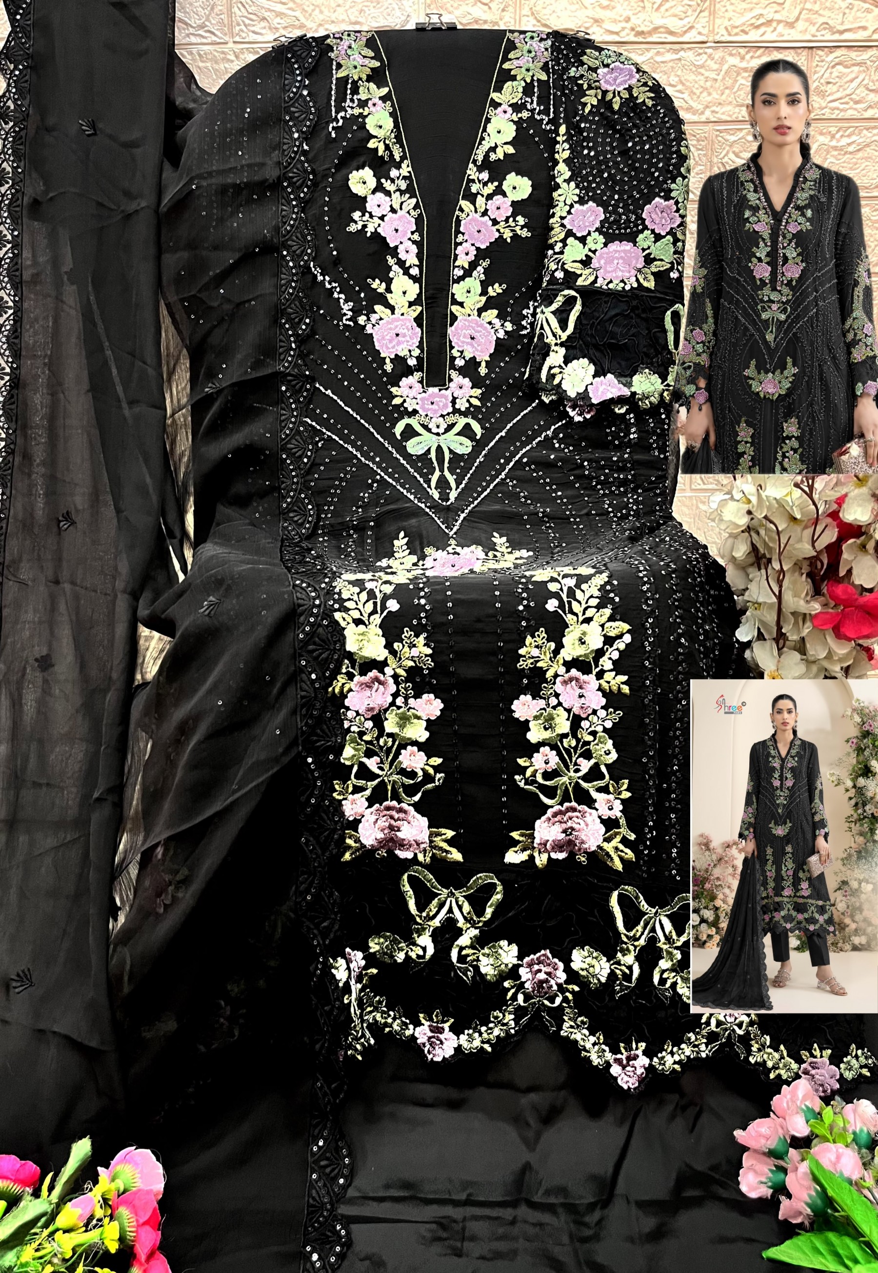SF-5635 Premium Heavy Embroidered Chiffon 3 Piece Suit Pakistani Dress Set to Set Wholesale Price 