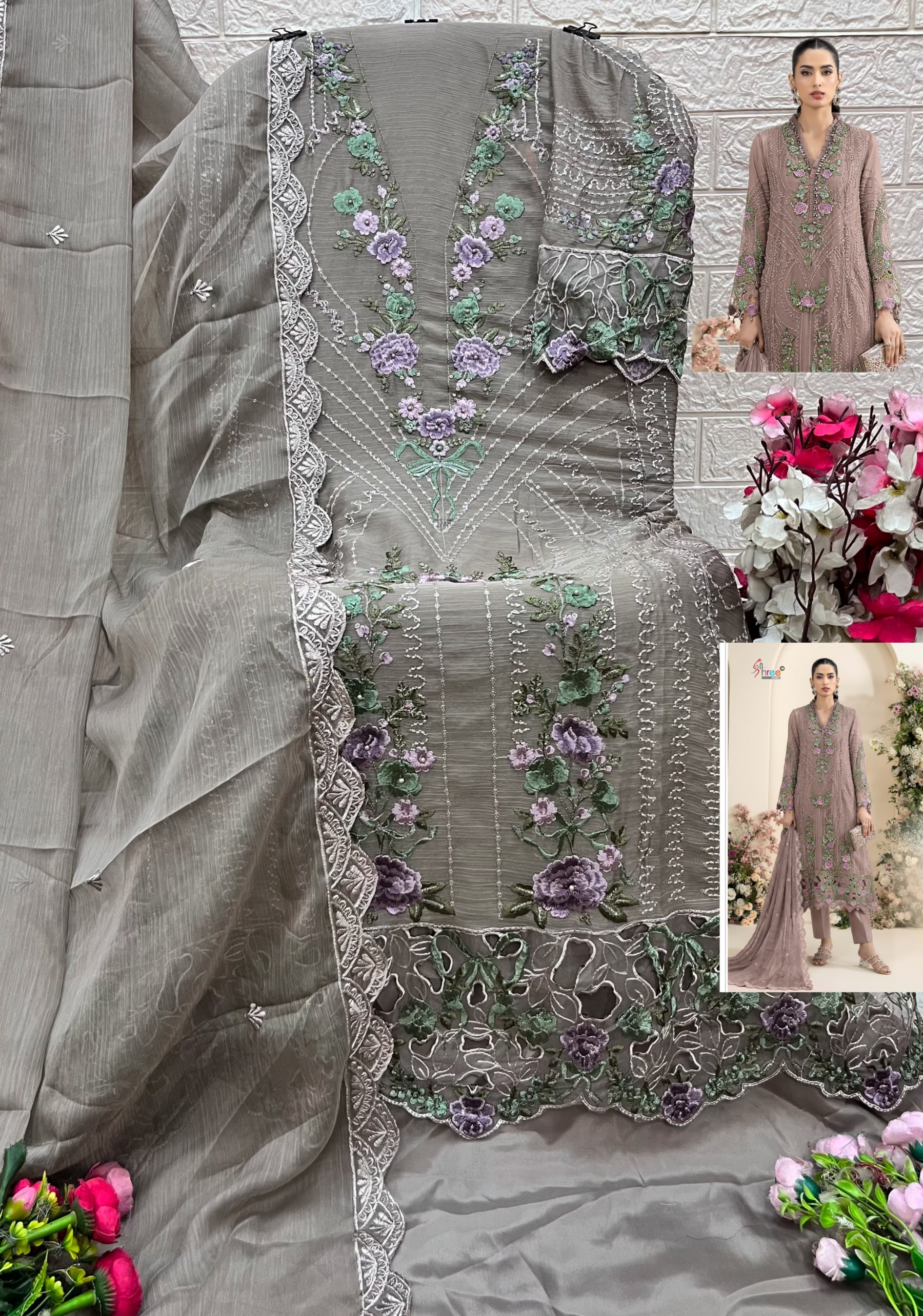 SF-5635 Premium Heavy Embroidered Chiffon 3 Piece Suit Pakistani Dress Set to Set Wholesale Price 