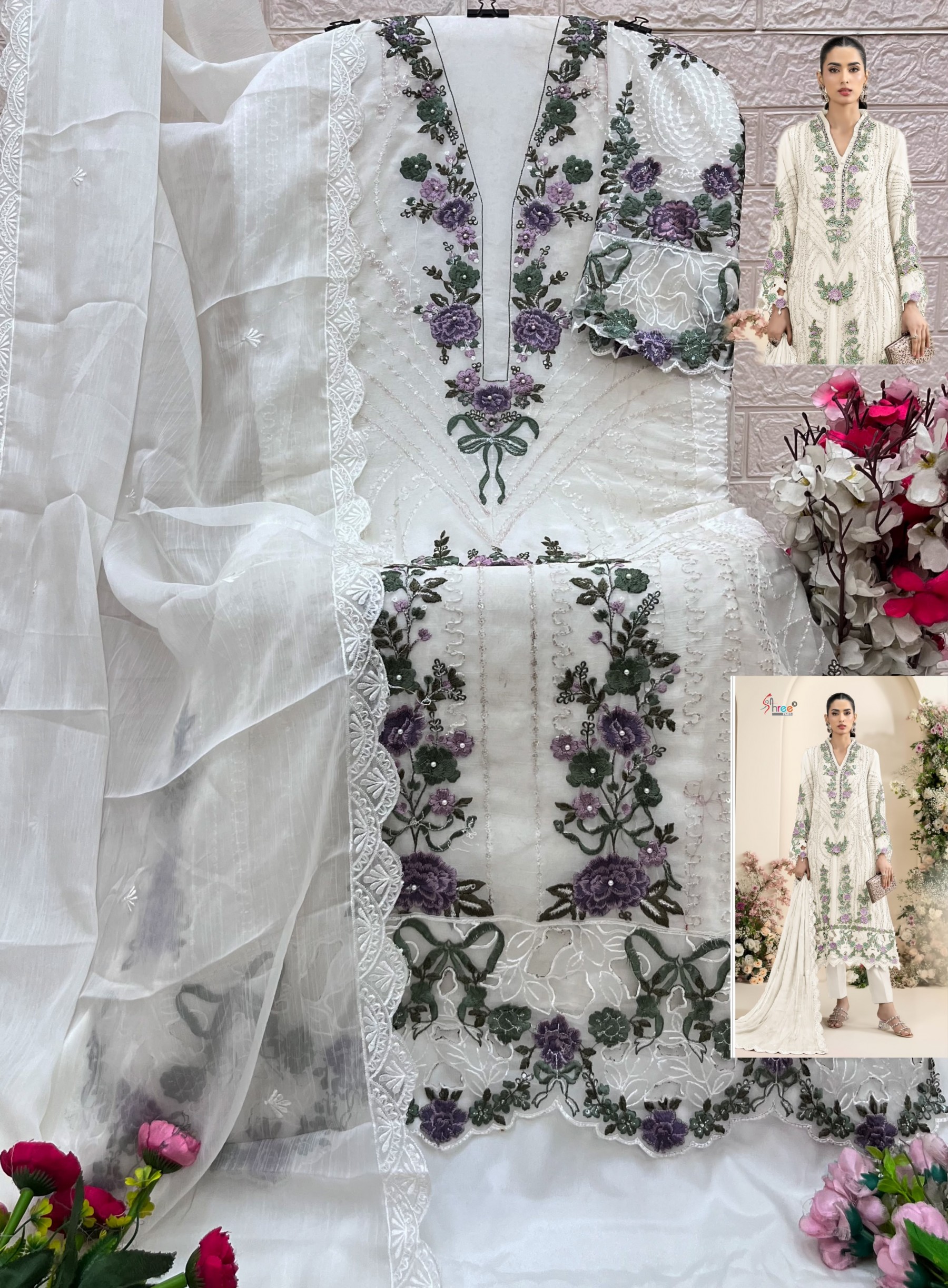SF-5635 Premium Heavy Embroidered Chiffon 3 Piece Suit Pakistani Dress Set to Set Wholesale Price 