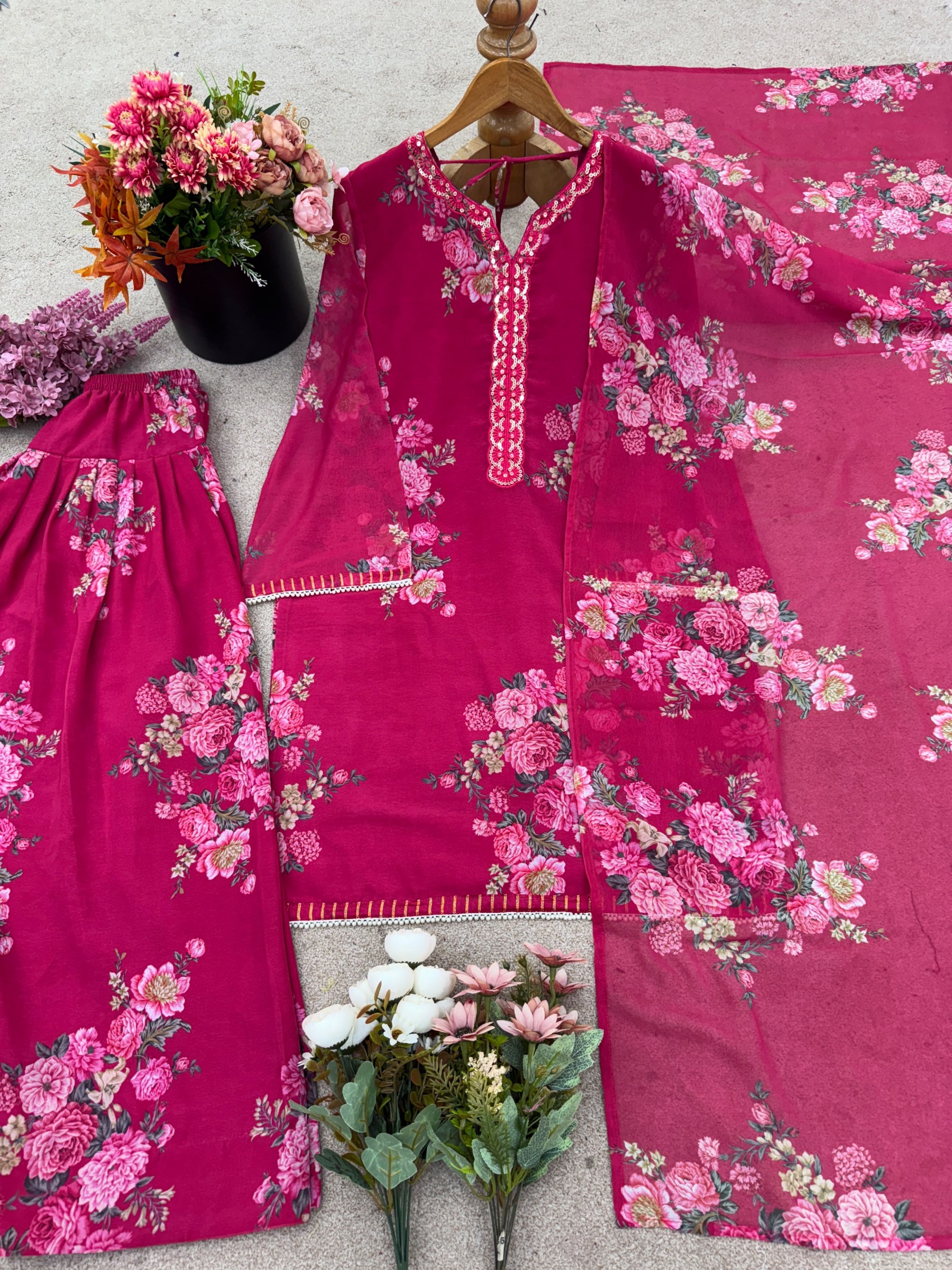 JF-008 Designer Faux Georgette Printed Farshi Pant Suit Set Pakistani Suit Single Wholesale Price 