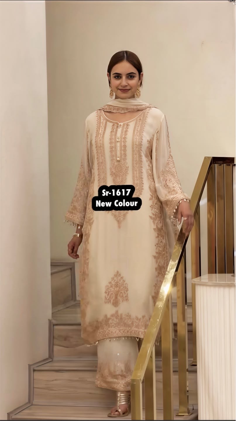 SR-1617 Premium Faux Georgette Heavy Embroidered 3-Piece Pakistani Suit Single Wholesale Price 