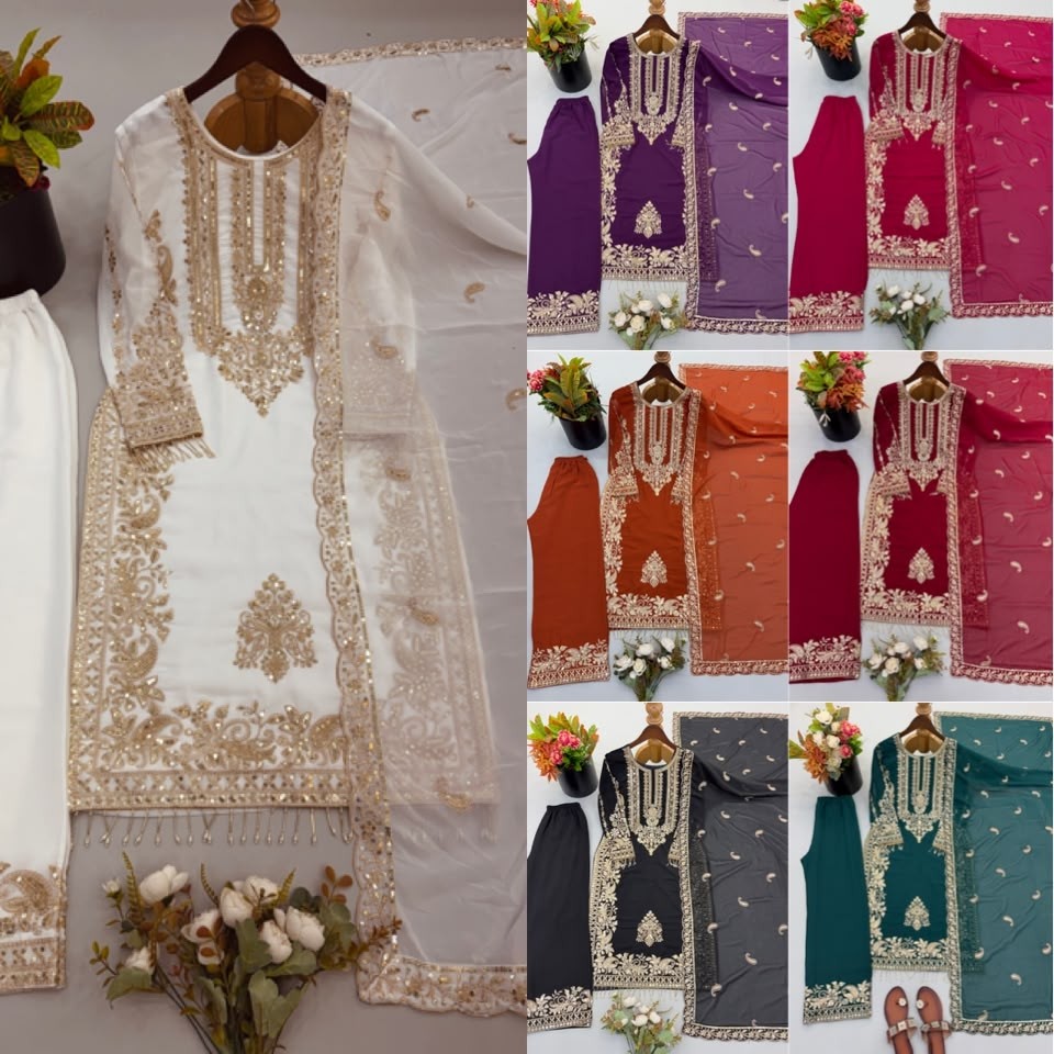 SR-1617 Premium Faux Georgette Heavy Embroidered 3-Piece Pakistani Suit Single Wholesale Price 