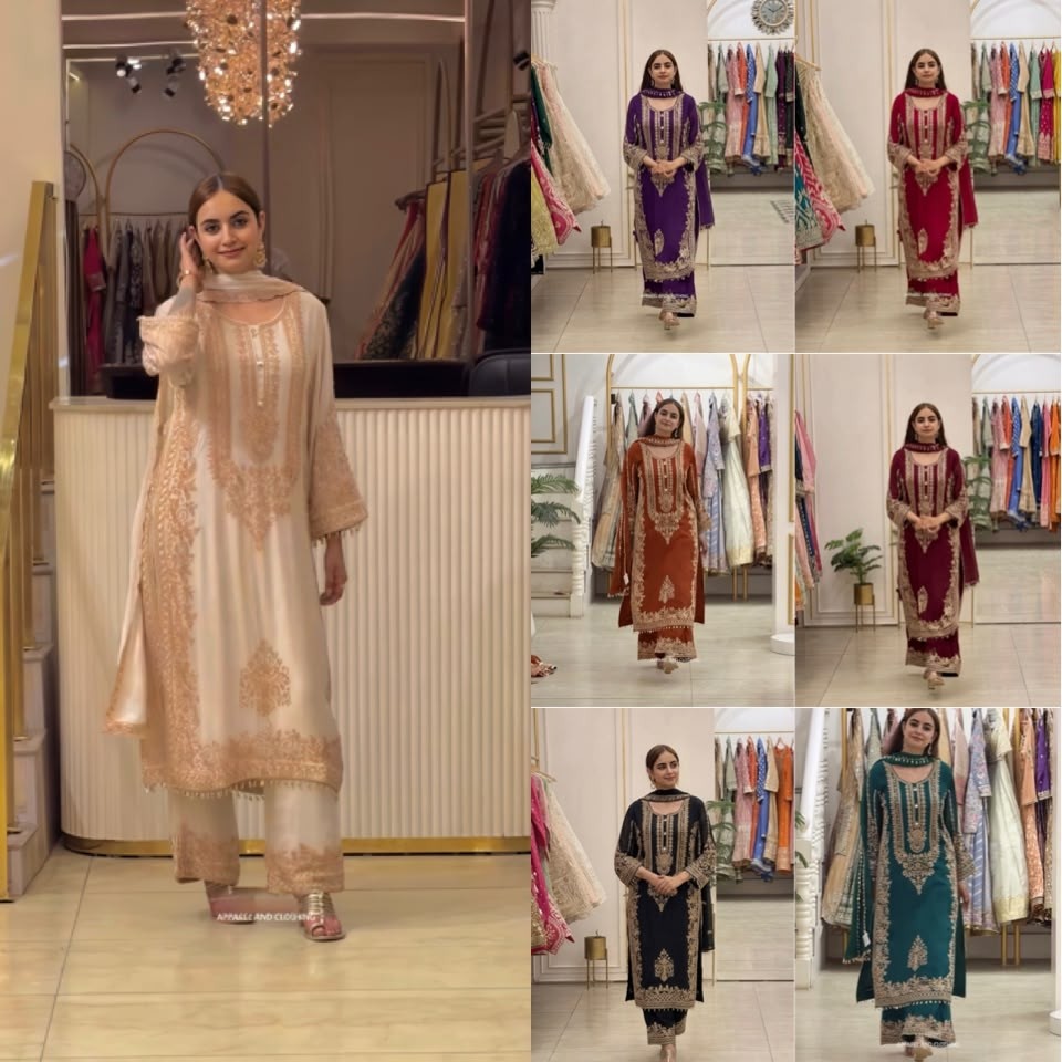 SR-1617 Premium Faux Georgette Heavy Embroidered 3-Piece Pakistani Suit Single Wholesale Price 
