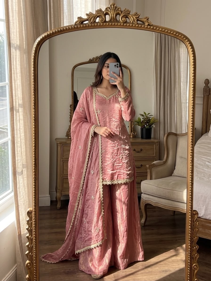 ZSR-3181 Premium Fendy Silk Embroidery Sequence & Real Mirror Work Sharara Plazzo Pakistani Suit Single Wholesale Price 