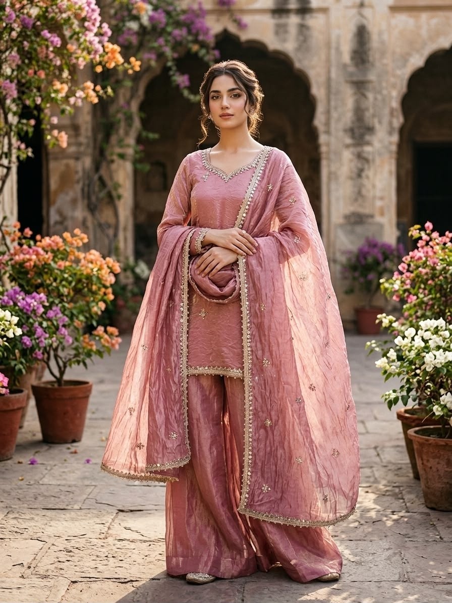ZSR-3181 Premium Fendy Silk Embroidery Sequence & Real Mirror Work Sharara Plazzo Pakistani Suit Single Wholesale Price 