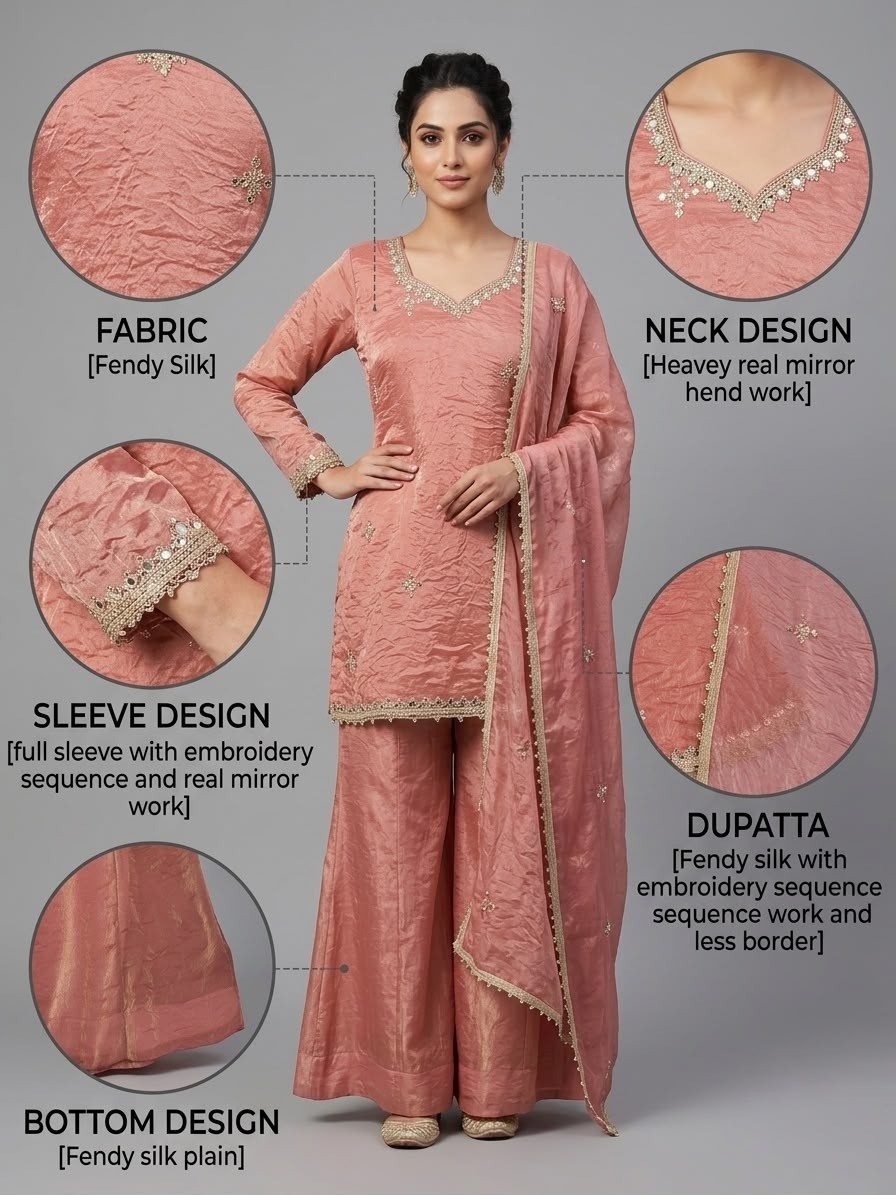 ZSR-3181 Premium Fendy Silk Embroidery Sequence & Real Mirror Work Sharara Plazzo Pakistani Suit Single Wholesale Price 