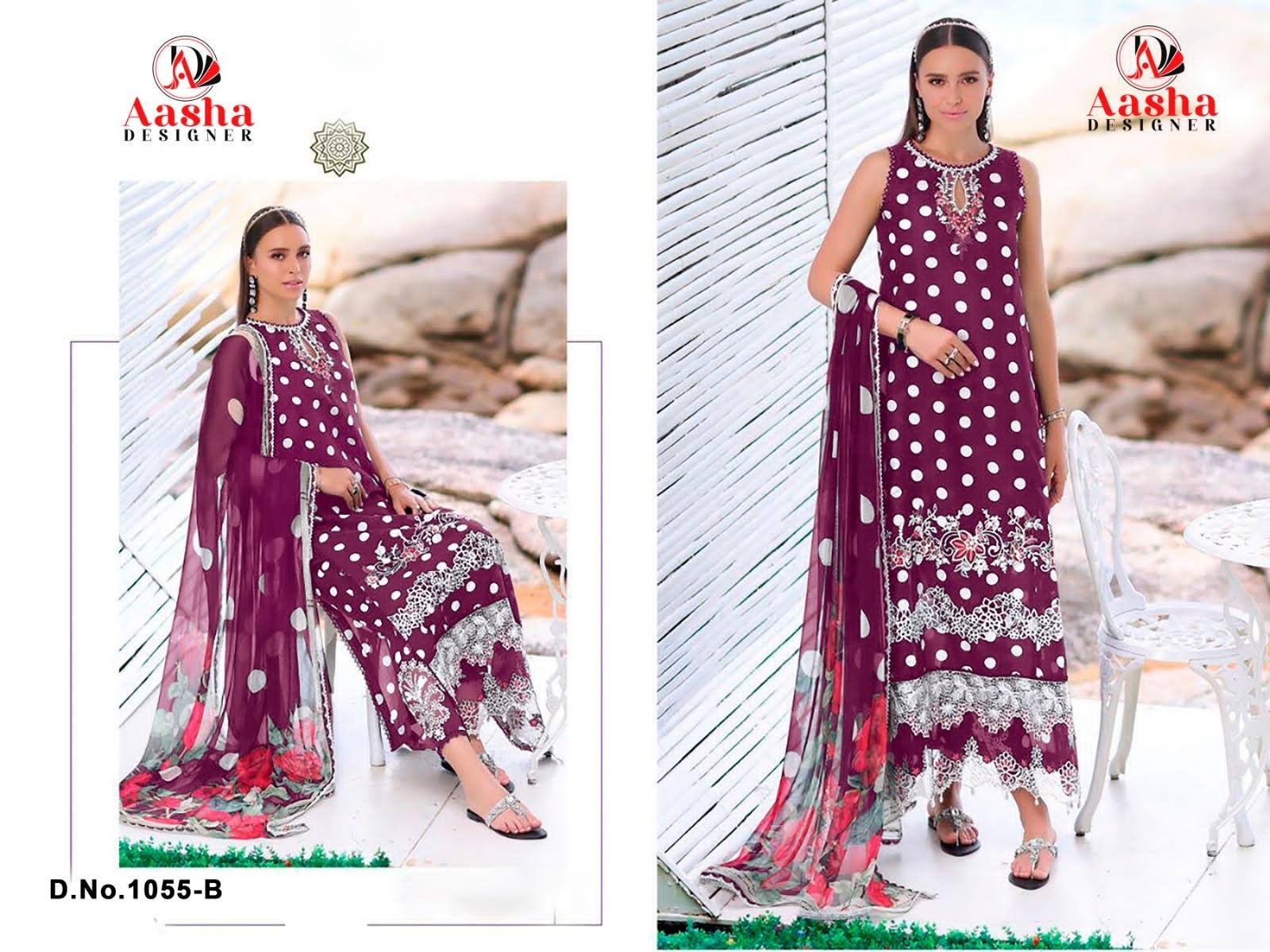 AASHA DESIGNER 1054-1055 Pure Cotton Printed Suit with Patch Embroidery & Lawn Dupatta Pakistani Suit Single Wholesale Price 