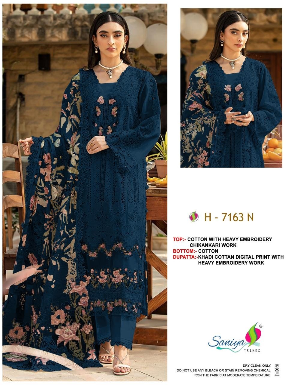 Saniya Trendz ELAF Premium Cotton Chikankari Embroidered Dress Material – Design 7163 Pakistani Suit Single Wholesale Price 