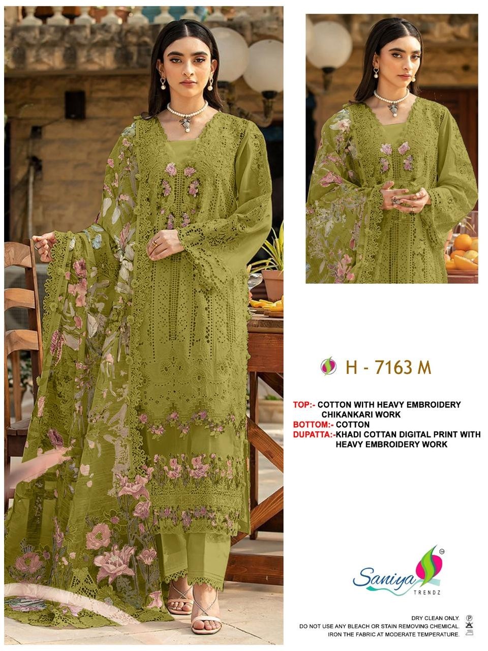 Saniya Trendz ELAF Premium Cotton Chikankari Embroidered Dress Material – Design 7163 Pakistani Suit Single Wholesale Price 