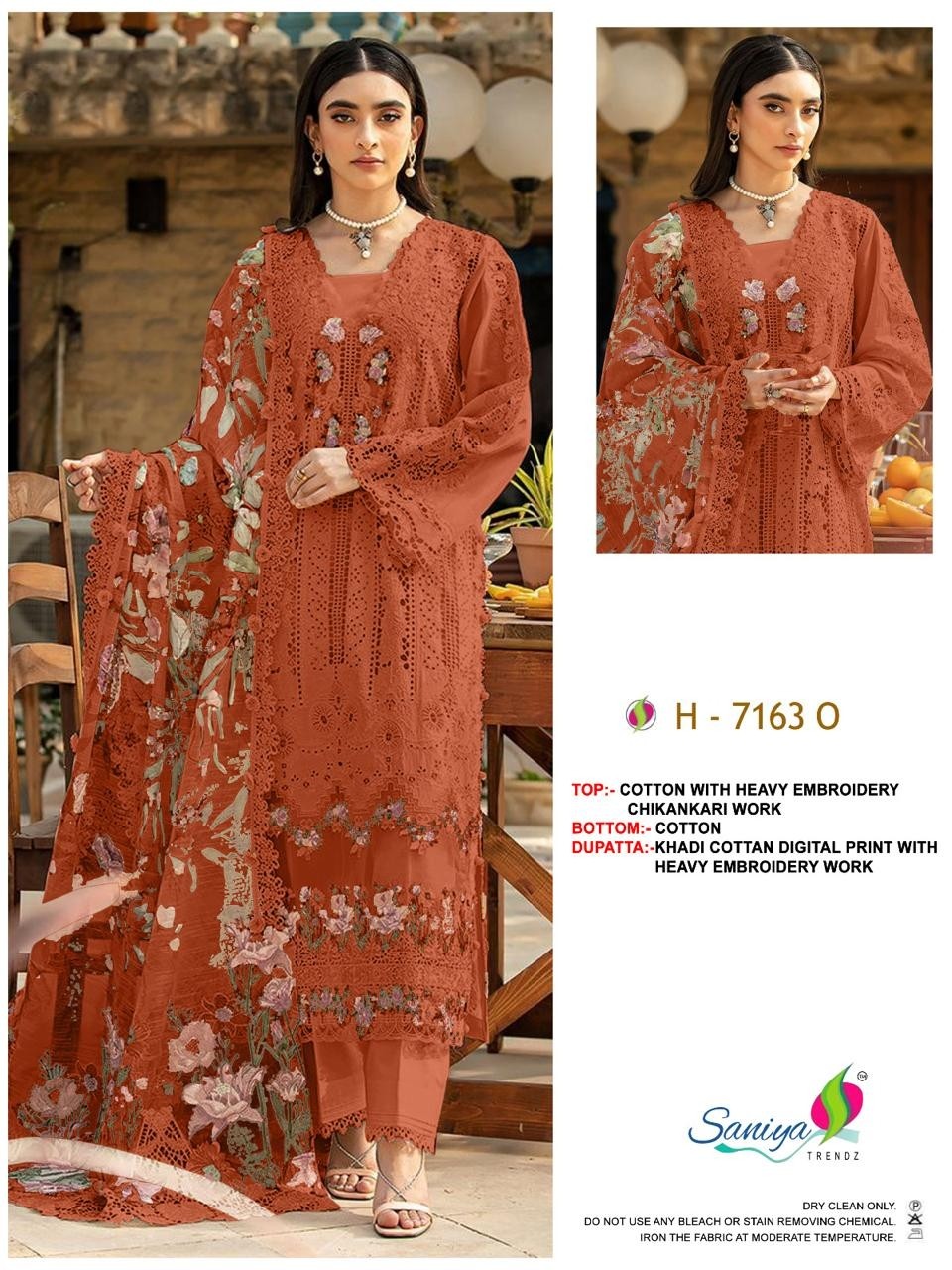 Saniya Trendz ELAF Premium Cotton Chikankari Embroidered Dress Material – Design 7163 Pakistani Suit Single Wholesale Price 