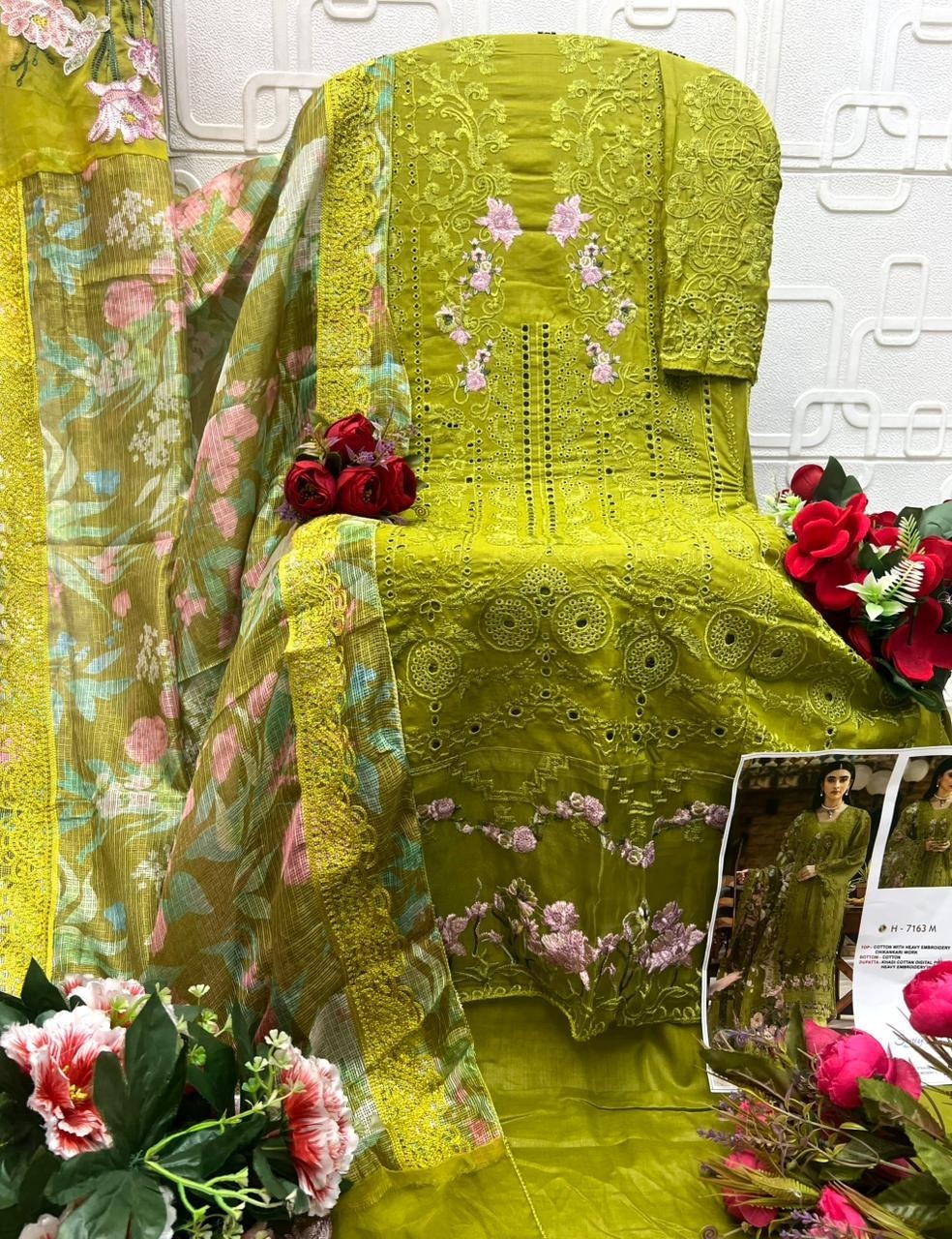 Saniya Trendz ELAF Premium Cotton Chikankari Embroidered Dress Material – Design 7163 Pakistani Suit Single Wholesale Price 
