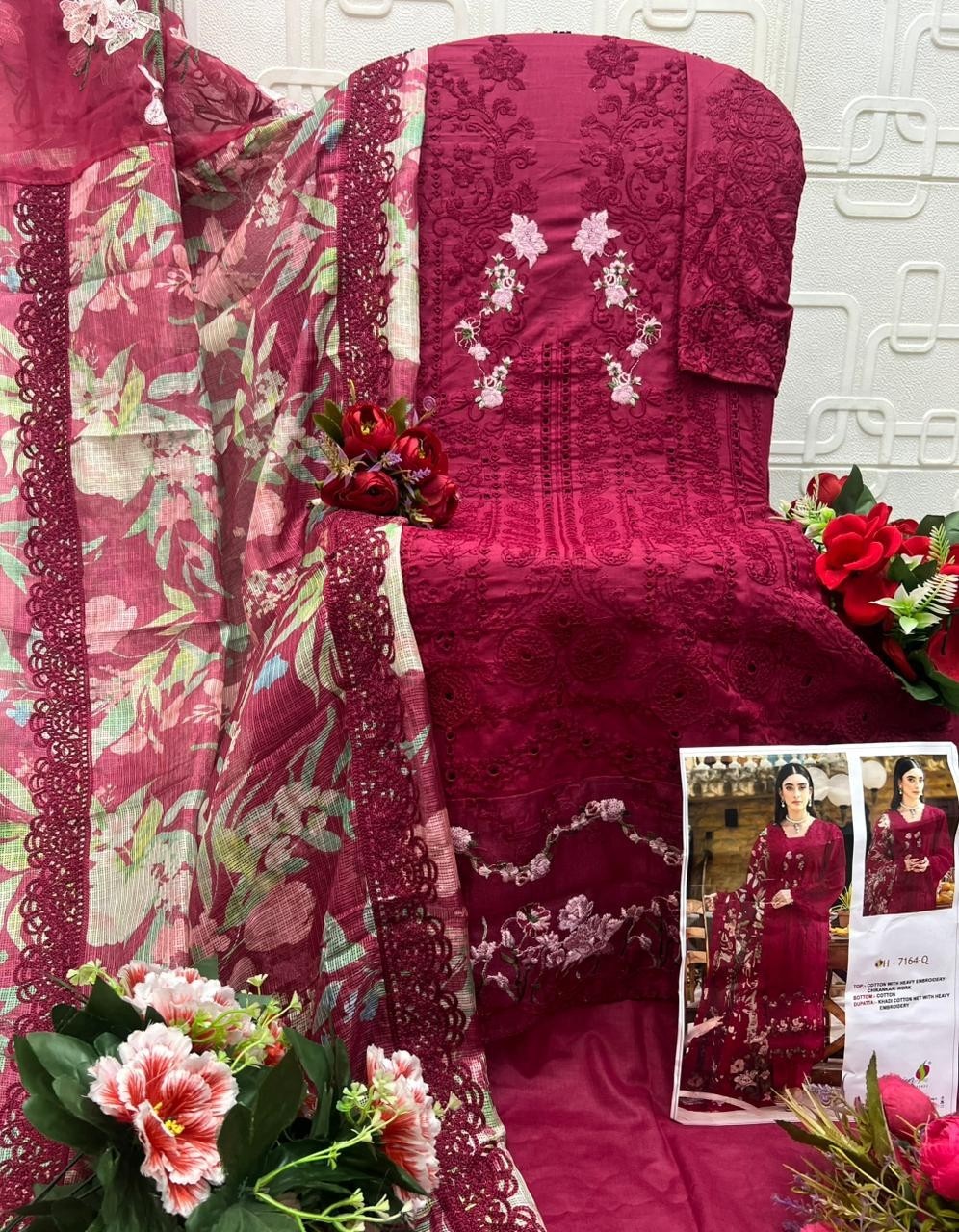 Saniya Trendz ELAF Premium Cotton Chikankari Embroidered Dress Material – Design 7163 Pakistani Suit Single Wholesale Price 