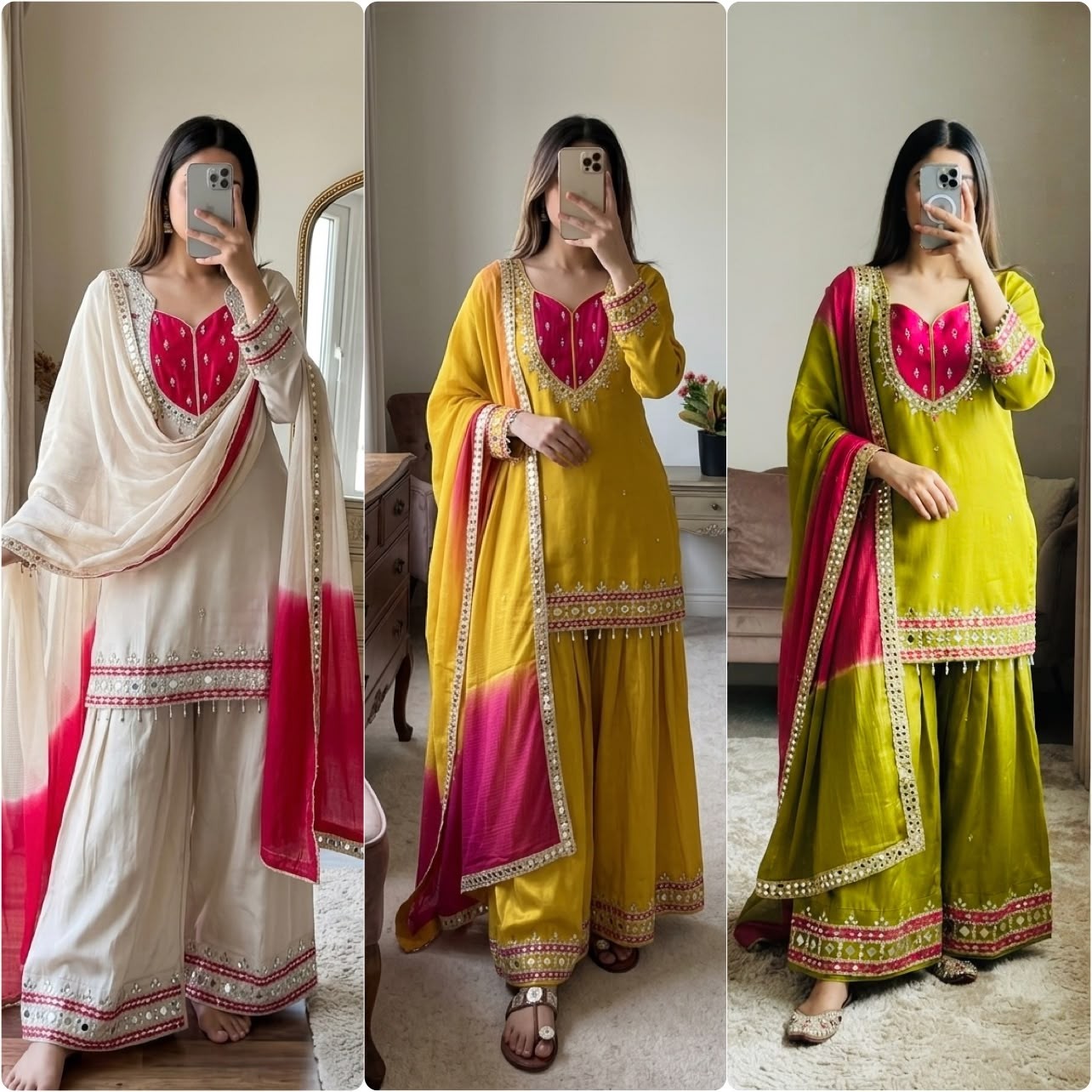 SRK-5361 Roman Glass Real Mirror Work Kurti Palazzo Set with Kota Checks Dupatta Pakistani Suit Single Wholesale Price 