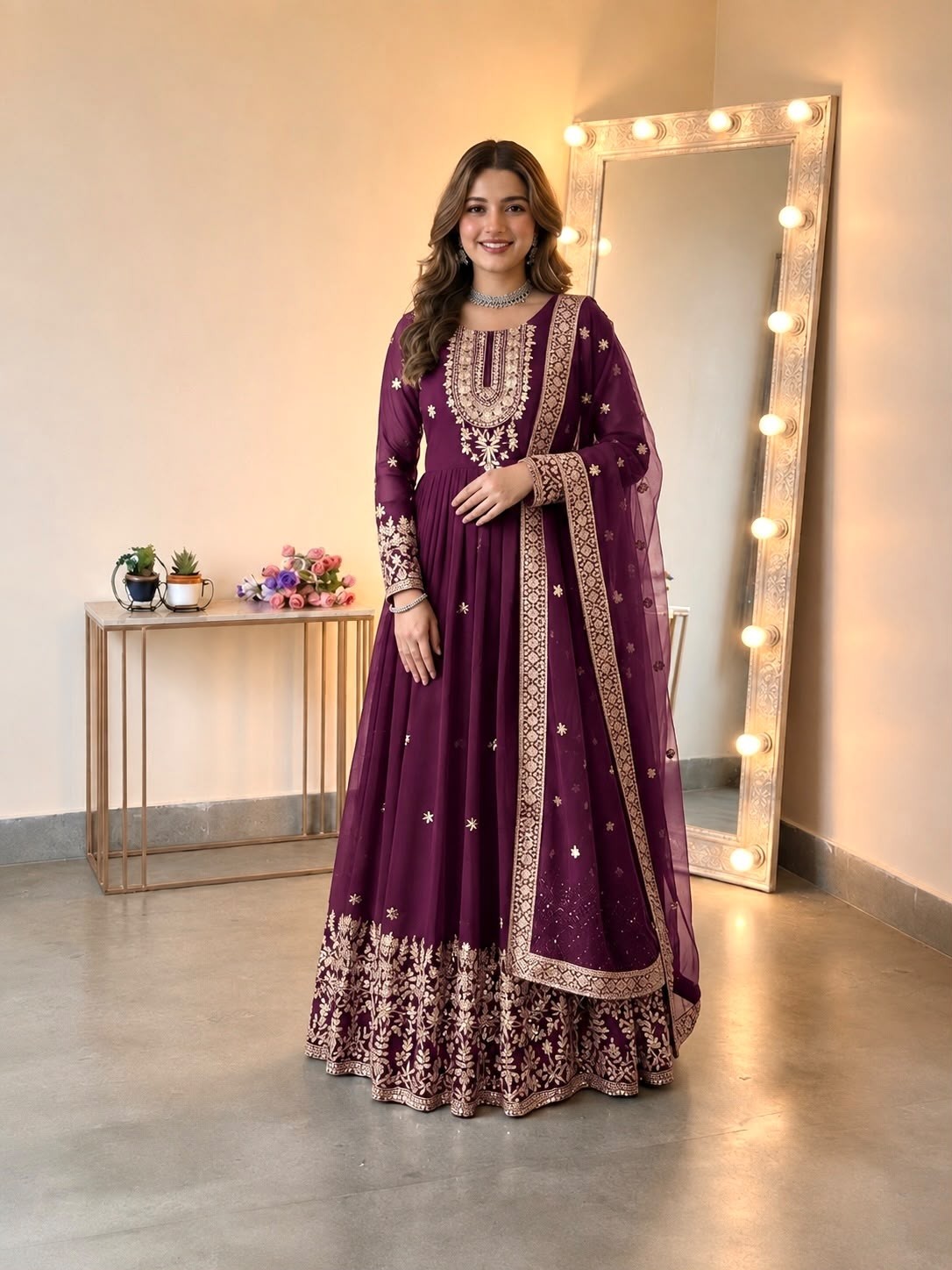Women's Heavy Georgette Embroidered Sequence Gown with Pant & Dupatta – SSR-546 Partywear And Wedding Collection Single Wholesale Price 