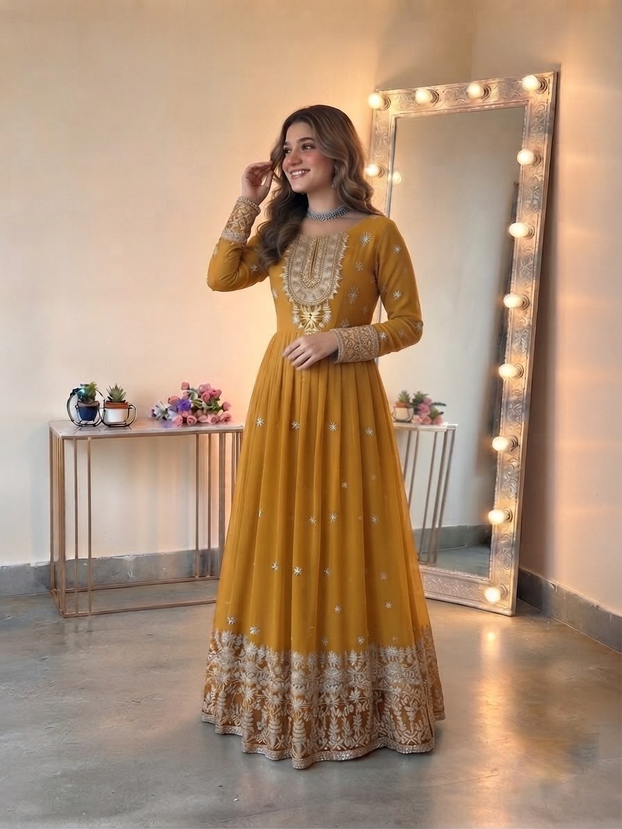 Women's Heavy Georgette Embroidered Sequence Gown with Pant & Dupatta – SSR-546 Partywear And Wedding Collection Single Wholesale Price 
