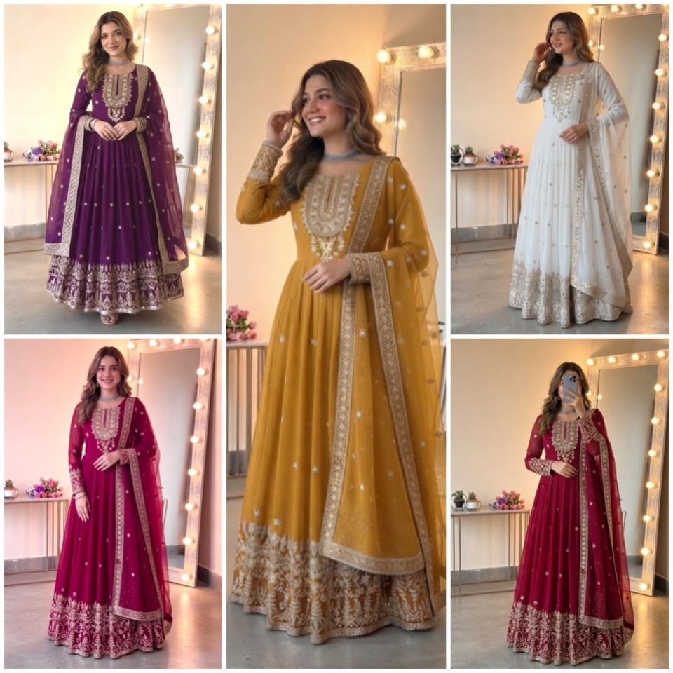 Women's Heavy Georgette Embroidered Sequence Gown with Pant & Dupatta – SSR-546 Partywear And Wedding Collection Single Wholesale Price 