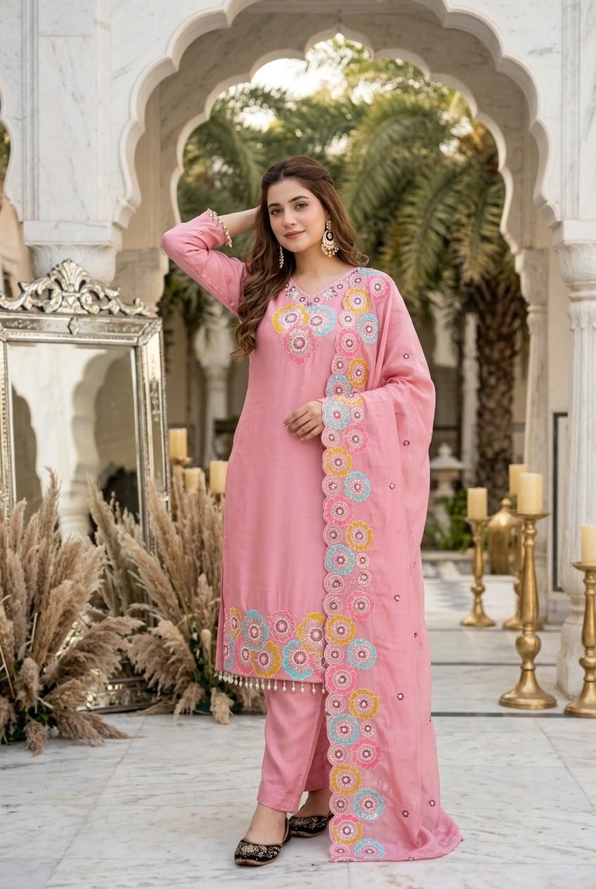 MT-1081 Heavy Chinon Silk Embroidered Sequence Suit Set with Dupatta