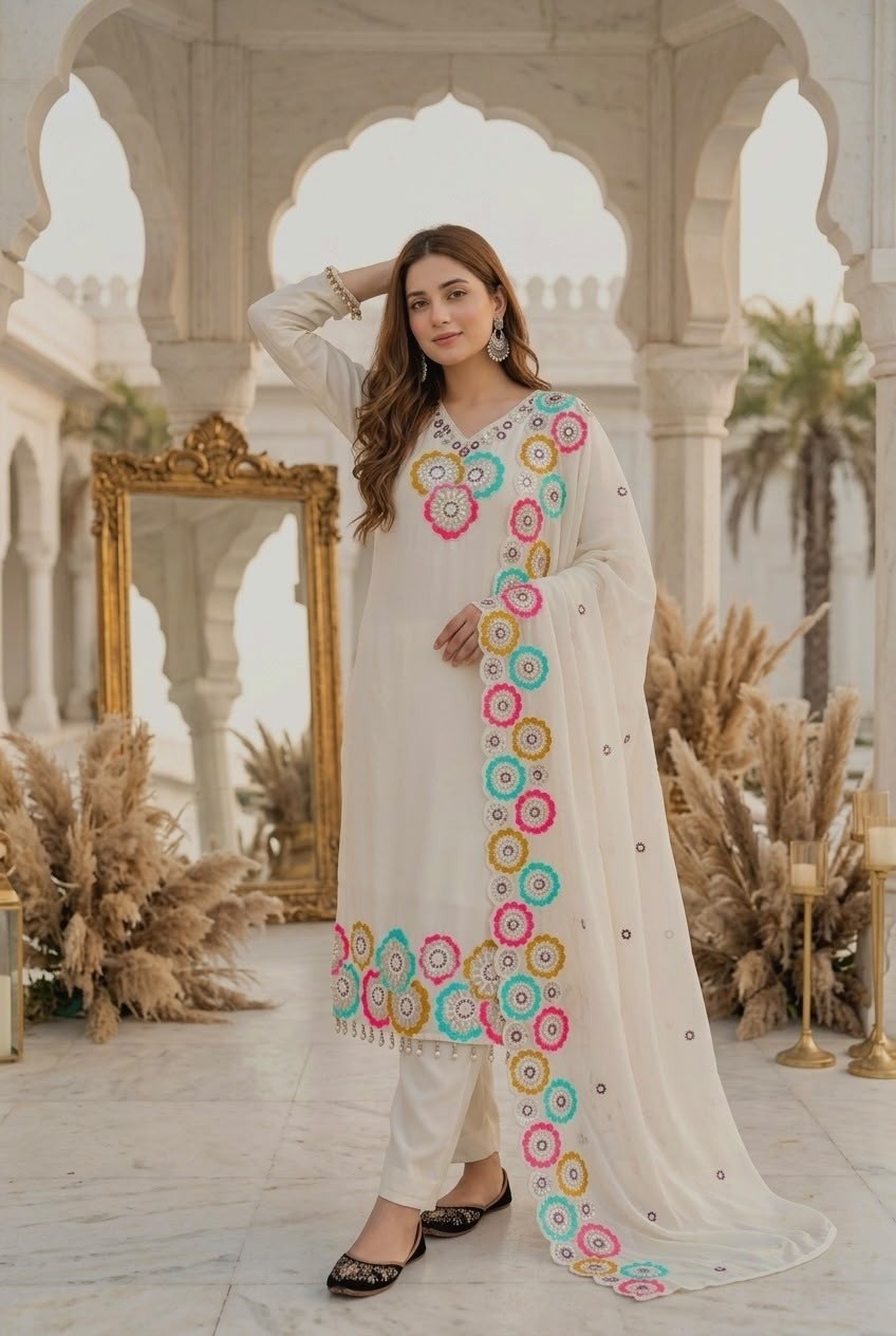 MT-1081 Heavy Chinon Silk Embroidered Sequence Suit Set with Dupatta