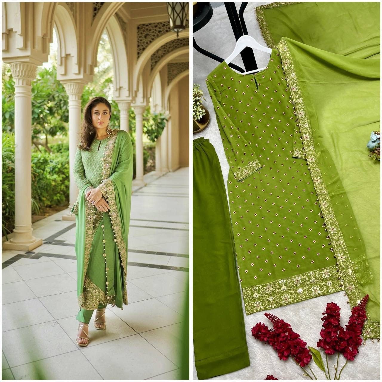 JD-622 Fancy Faux Georgette Embroidered Kurti Palazzo Set with Dupatta