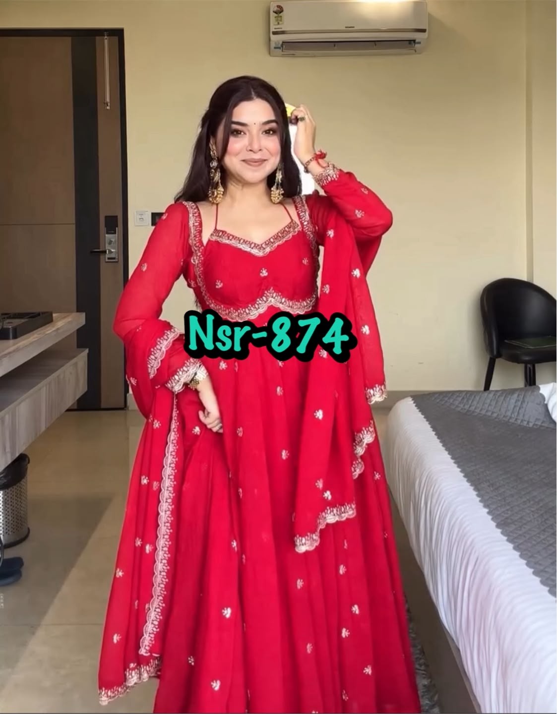 NSR-874 Heavy Embroidered Faux Georgette Party Wear Suit Set with Dupatta