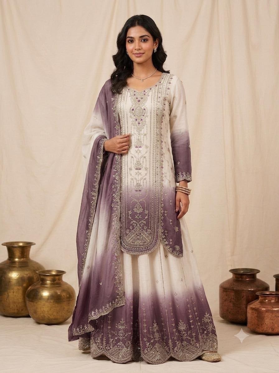 Women's Printed Star Georgette Sequins Embroidered Top Palazzo with Dupatta Set – LG-2128 Pakistani Suit Single Wholesale Price 