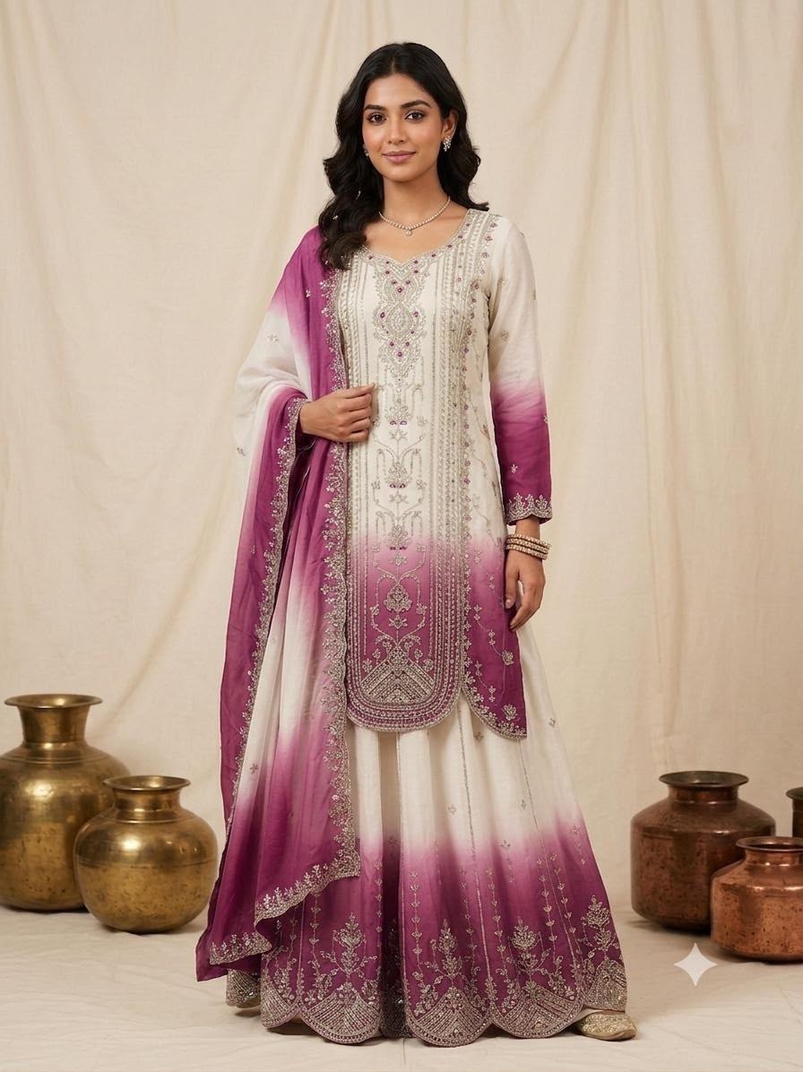 Women's Printed Star Georgette Sequins Embroidered Top Palazzo with Dupatta Set – LG-2128 Pakistani Suit Single Wholesale Price 
