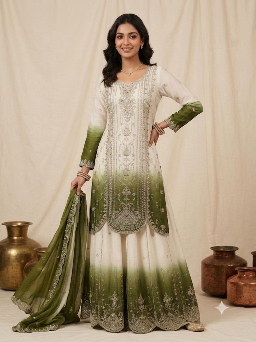 Women's Printed Star Georgette Sequins Embroidered Top Palazzo with Dupatta Set – LG-2128 Pakistani Suit Single Wholesale Price 