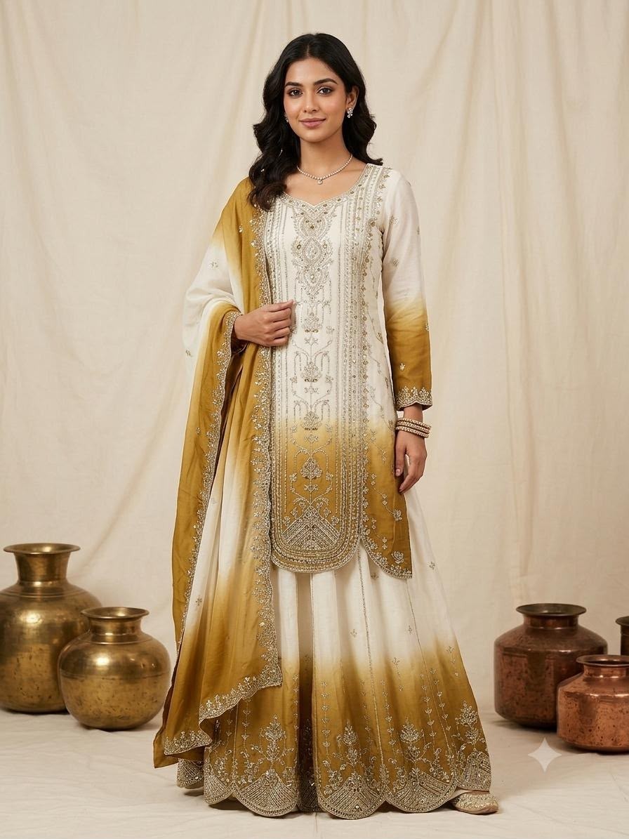 Women's Printed Star Georgette Sequins Embroidered Top Palazzo with Dupatta Set – LG-2128 Pakistani Suit Single Wholesale Price 