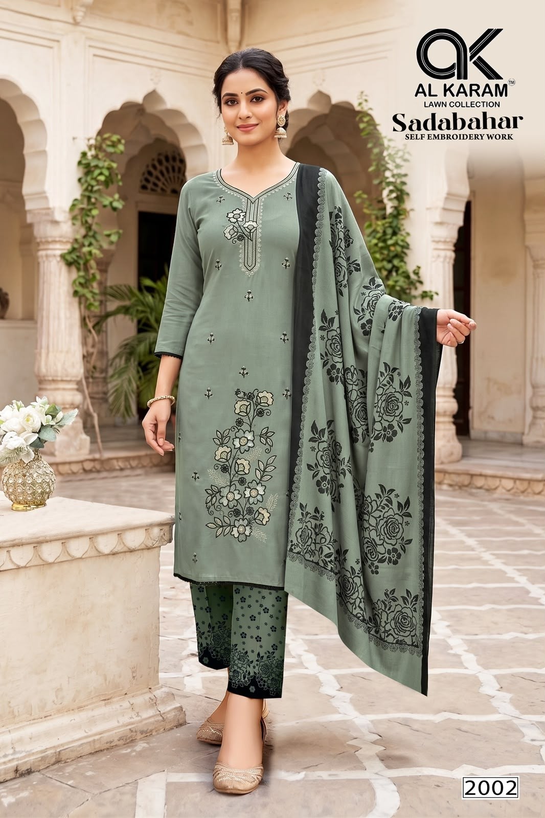Al Karam Lawn Sadabahar Vol 02 Premium Embroidered Rayon 3-Piece Pakistani Suit set to set wholesale price 