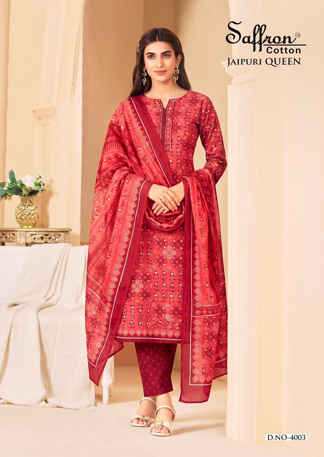 Saffron Cotton Jaipuri Karachi Queen Vol. 04 – Premium Cotton 3 Piece Suit Set (Full Set) Wholesale Price 