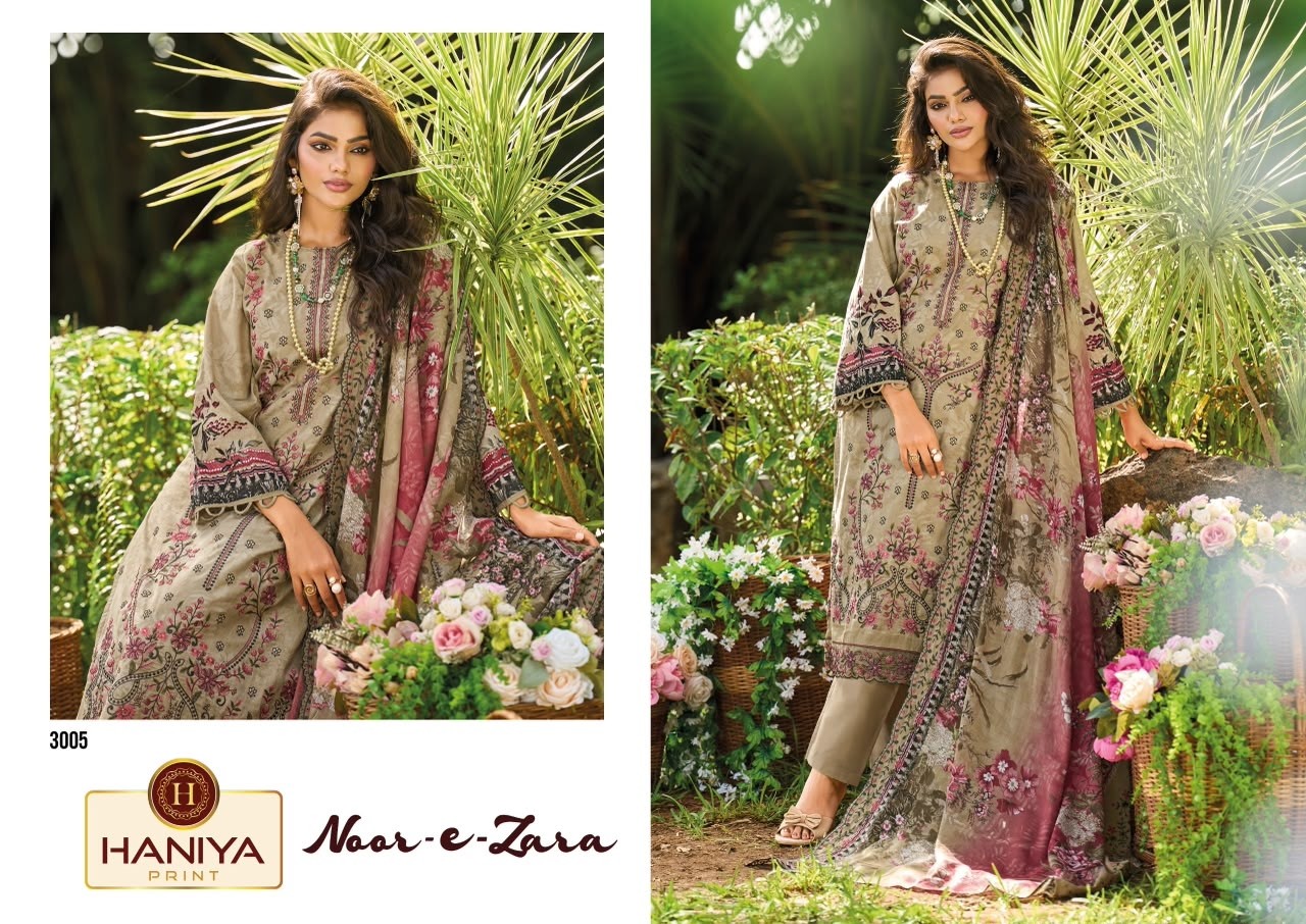 HANIYA PRINT – NOOR-E-ZARA Original Lawn 3-Piece Pakistani Suit (Full Set) Wholesale Price 