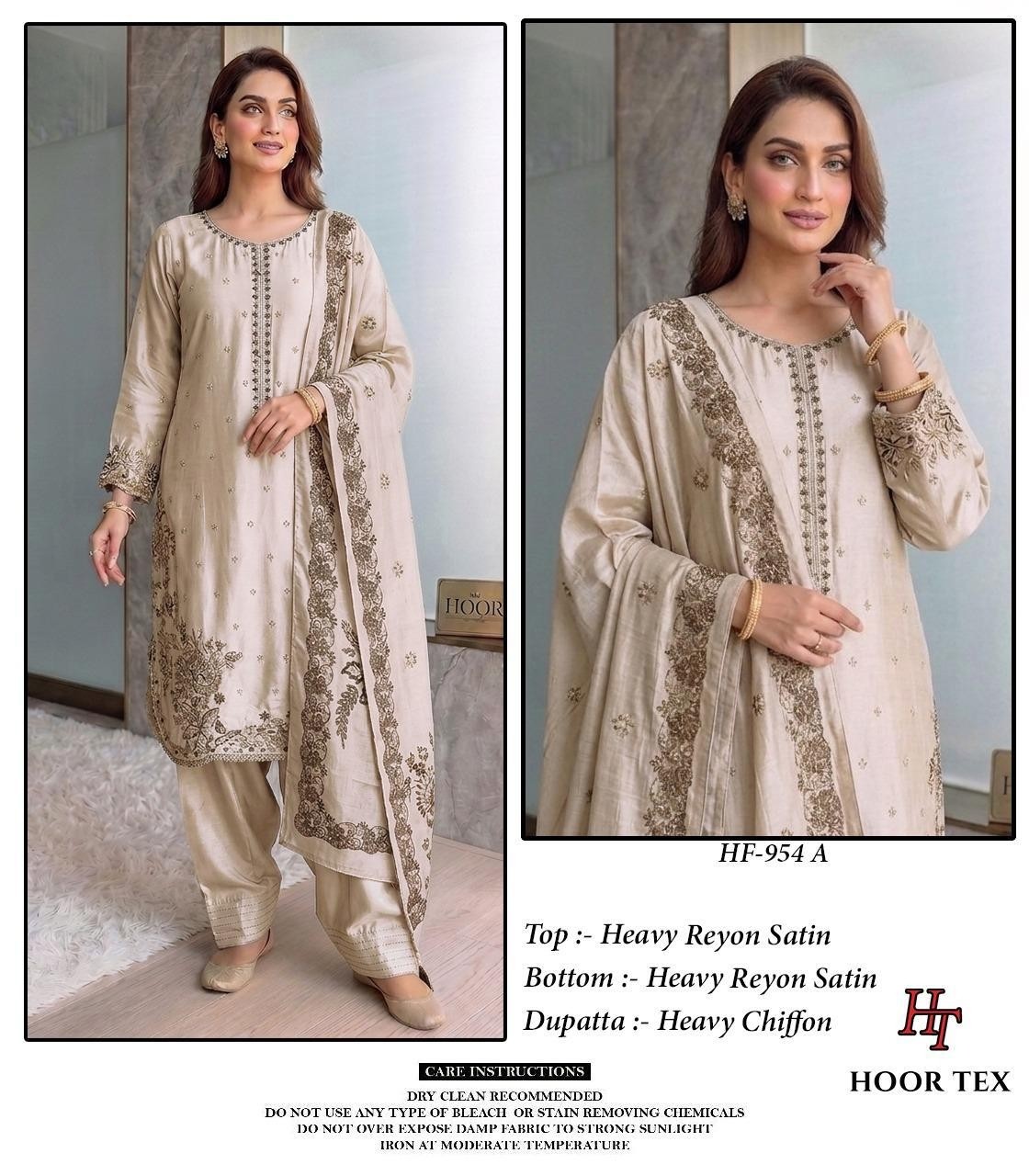Hoor Tex HF-954 Pakistani Full Stitched Suit – Heavy Reyon Satin with Chiffon Dupatta Pakistani Suit (Full set & Single) Wholesale Price 