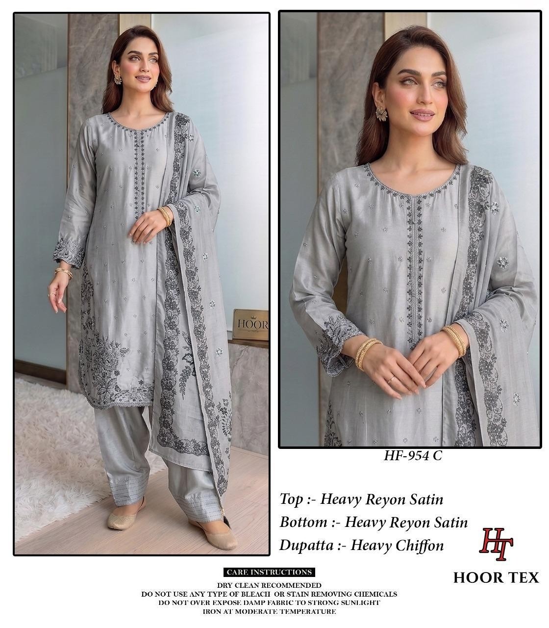 Hoor Tex HF-954 Pakistani Full Stitched Suit – Heavy Reyon Satin with Chiffon Dupatta Pakistani Suit (Full set & Single) Wholesale Price 