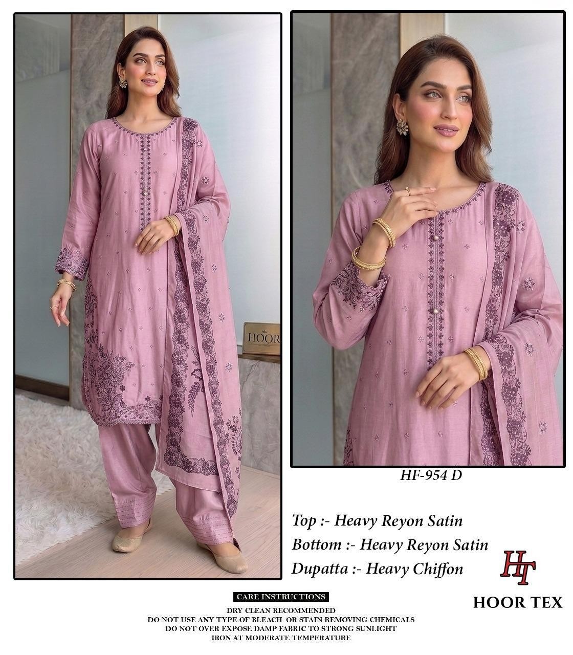 Hoor Tex HF-954 Pakistani Full Stitched Suit – Heavy Reyon Satin with Chiffon Dupatta Pakistani Suit (Full set & Single) Wholesale Price 